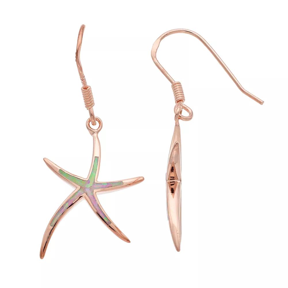 14k Rose Gold Over Silver Lab-Created Pink Opal Starfish Drop Earrings, Women's, Pink Tone Product Image