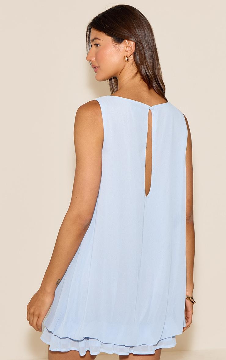 Blue Chiffon Boat Neck Frill Hem Shift Dress Product Image