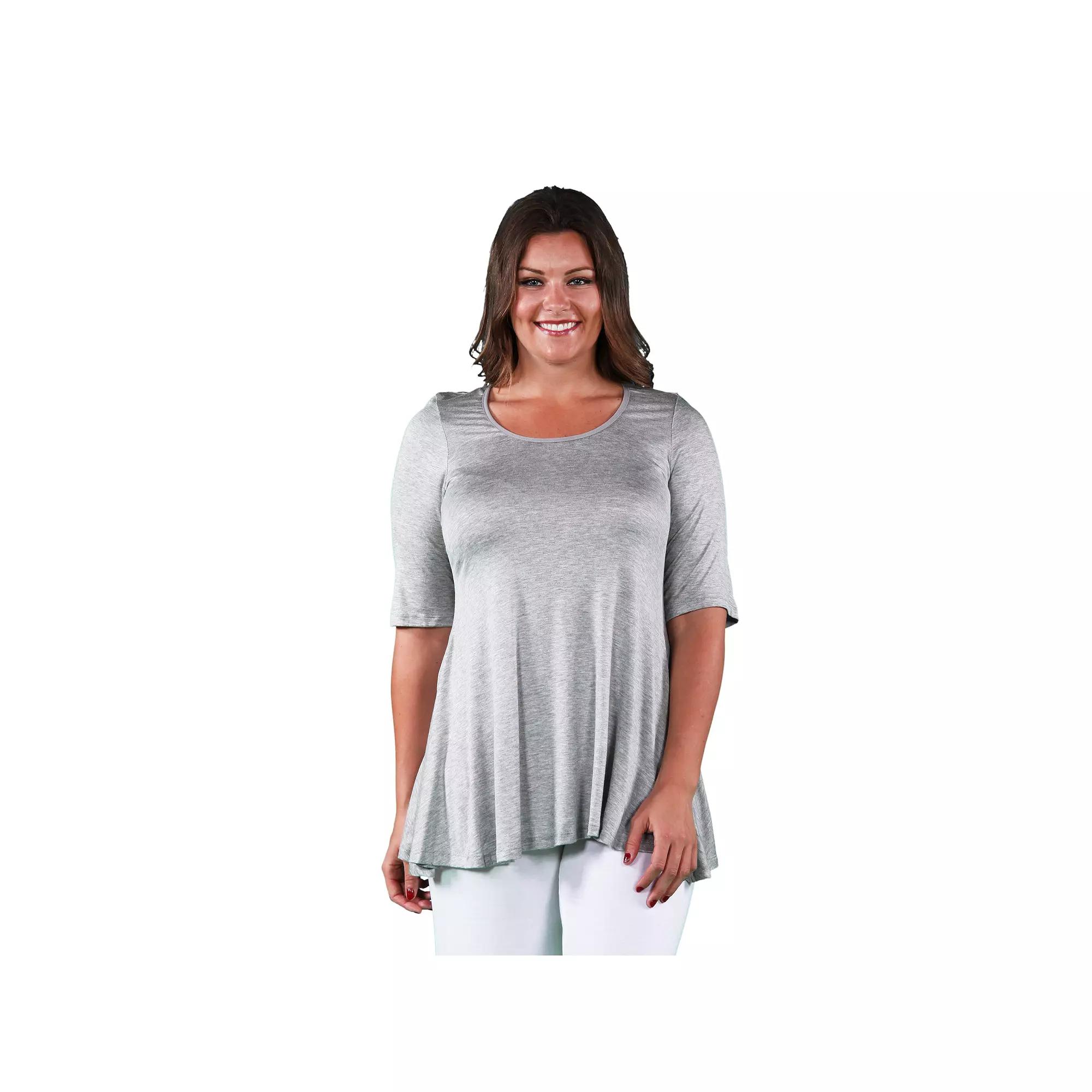 Plus Size 24Seven Comfort Apparel Elbow Swing Tunic Top, Womens Green Product Image
