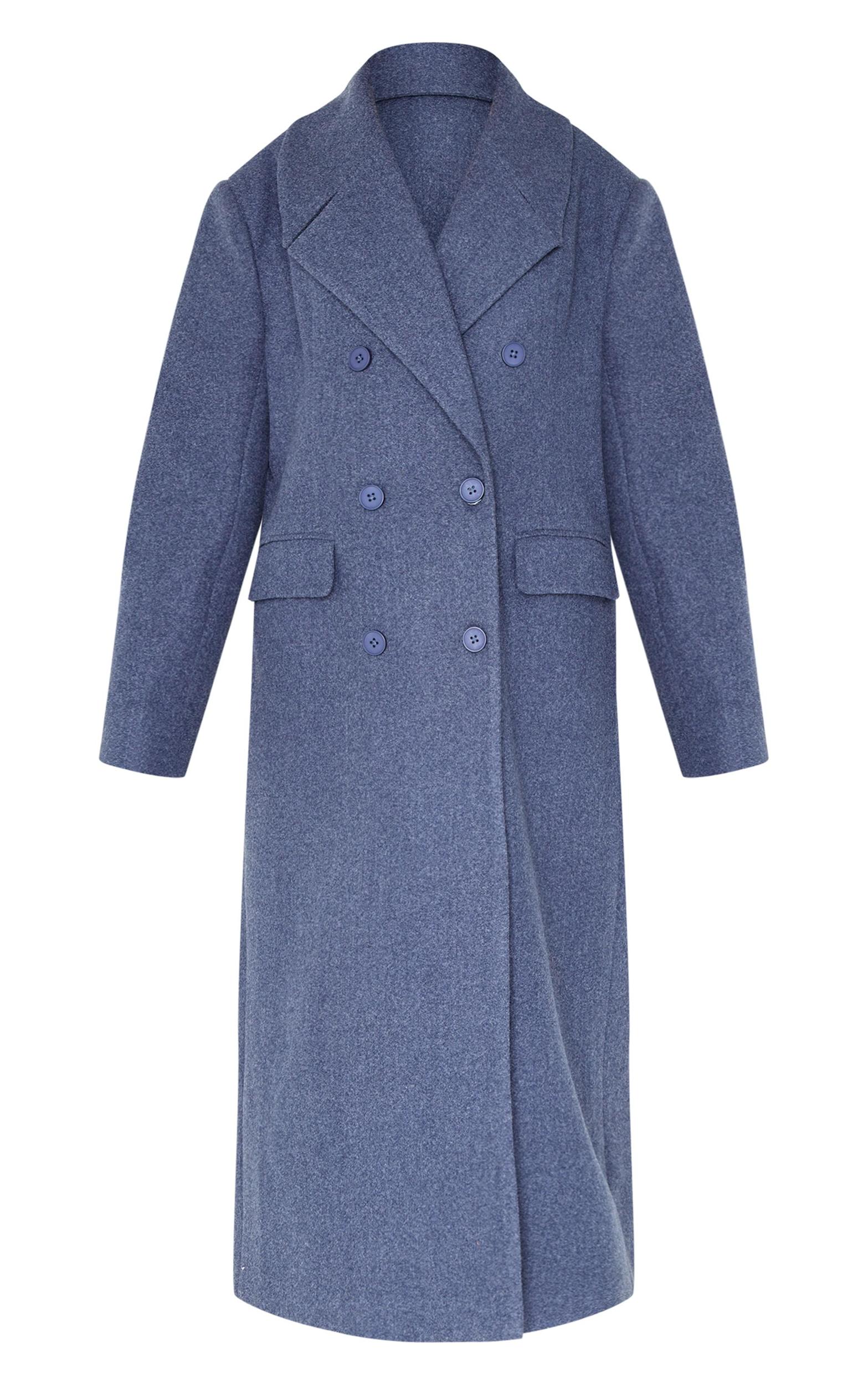 Navy Wool Look Double Breasted Oversized Maxi Coat Product Image