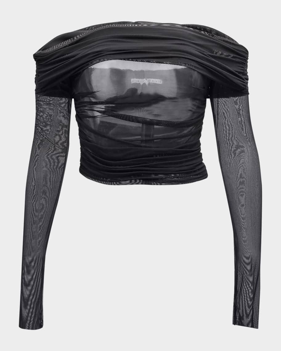 Isadola Ruched Mesh Crop Top Product Image