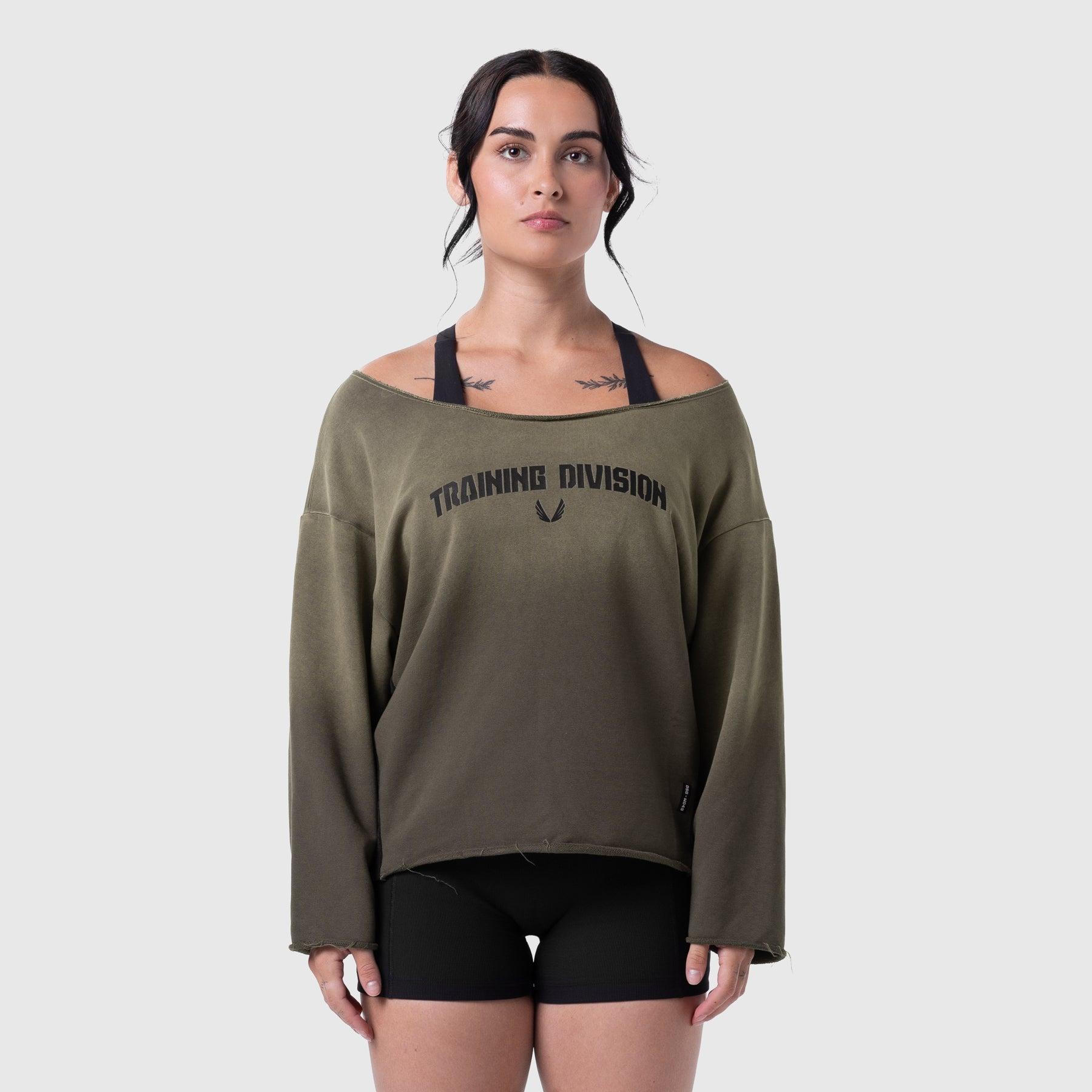 W049. Raw Hem Oversized Crewneck - Olive Sun Fade Product Image
