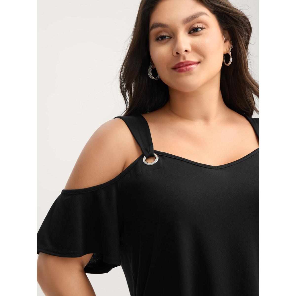 Plus Size Off-Shoulder Loop Detail T-Shirt Black Women Timeless Non Heart neckline Elegant T-shirts BloomChic 26/4X Product Image