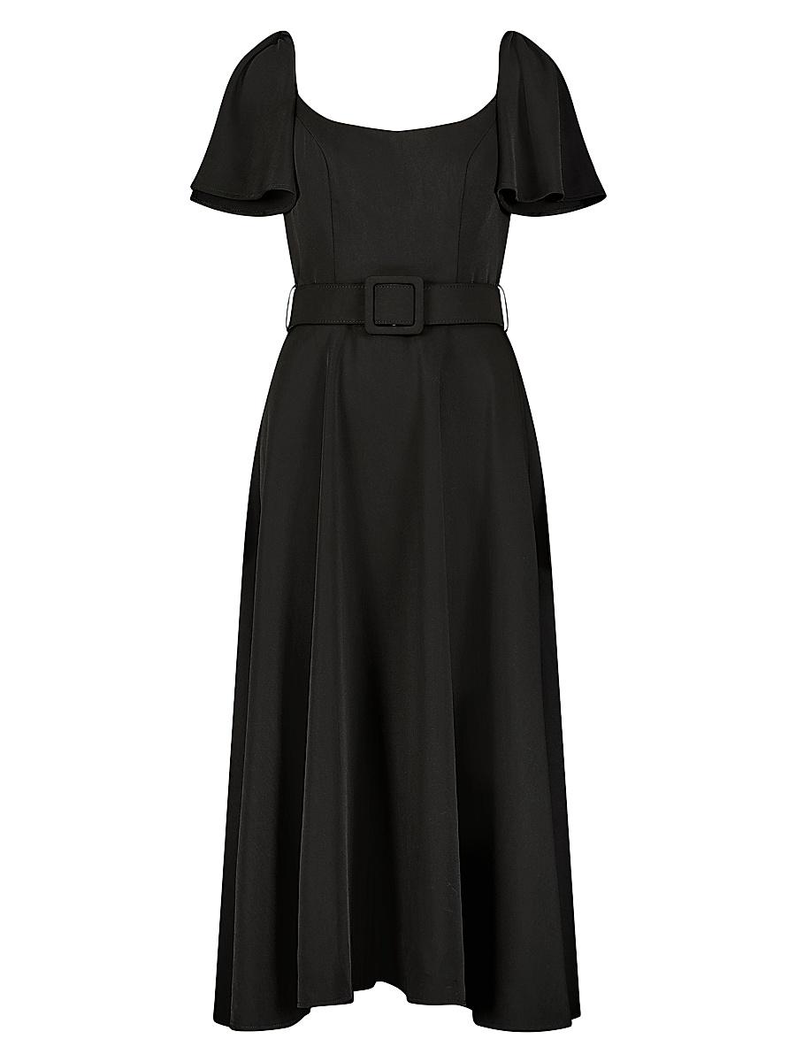 Womens Crepe Ruffled-Sleeve Midi-Dress Product Image