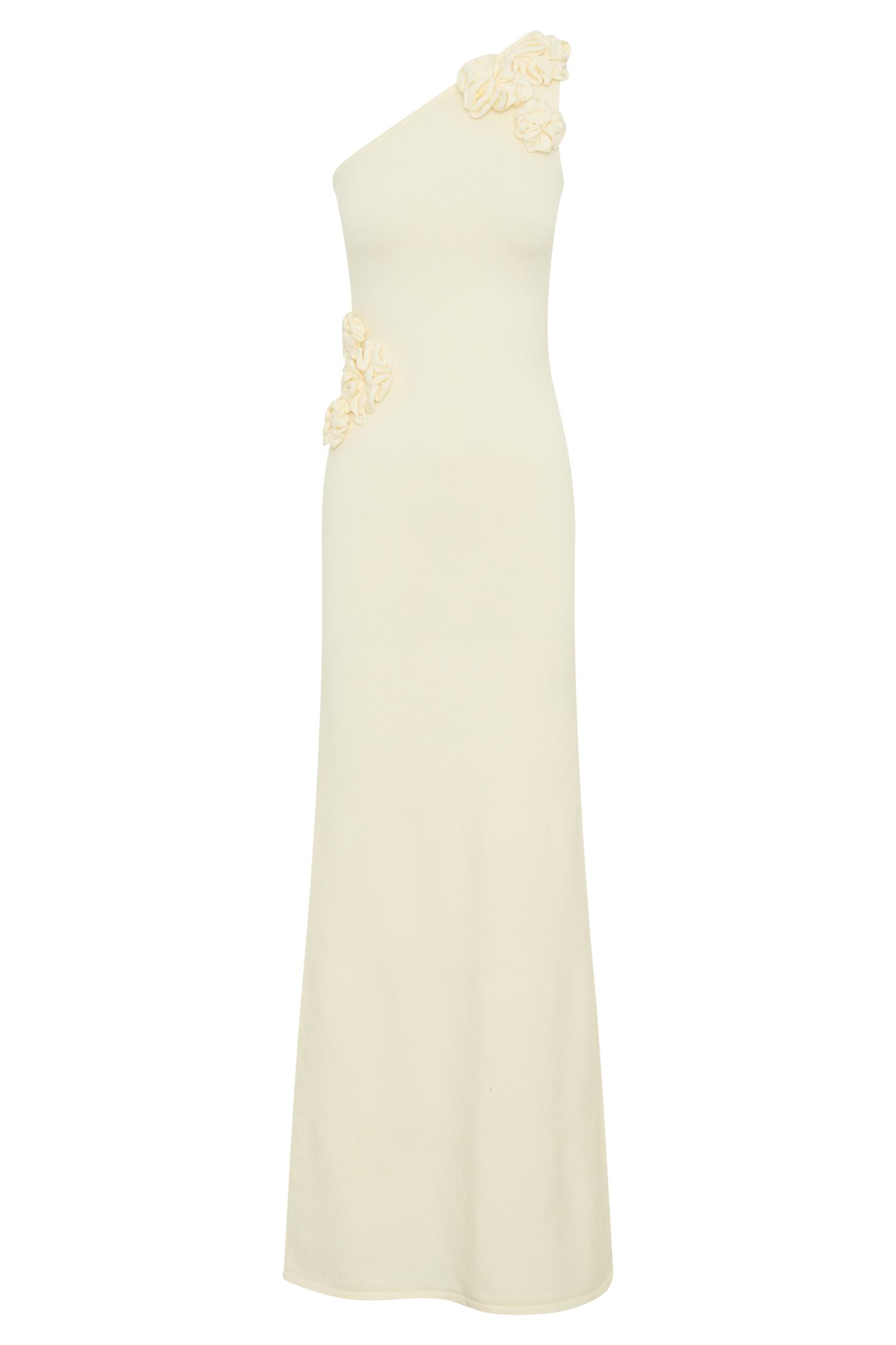 Paloma One Shoulder Knit Maxi Dress With Flowers - Ivory Product Image