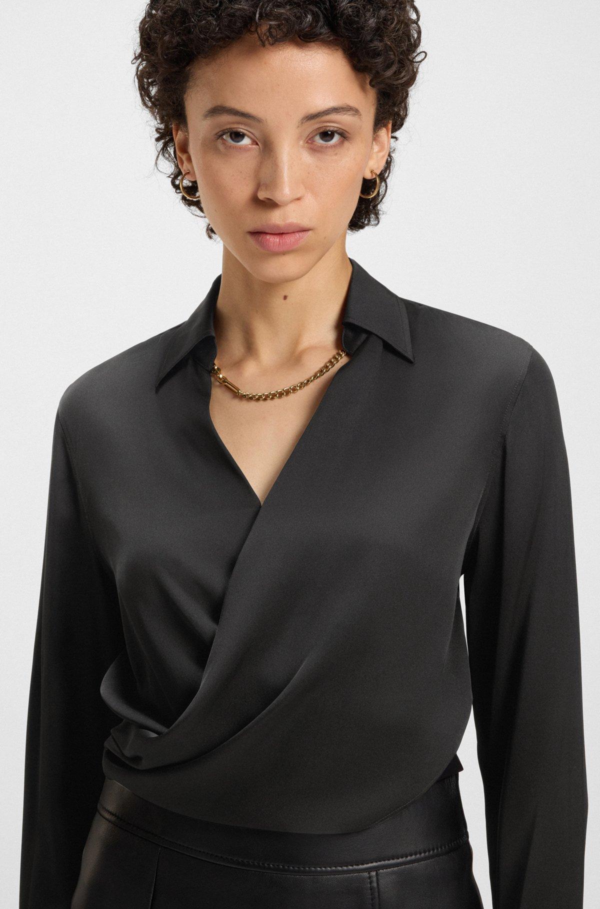 Wrap-front blouse in stretch silk Product Image