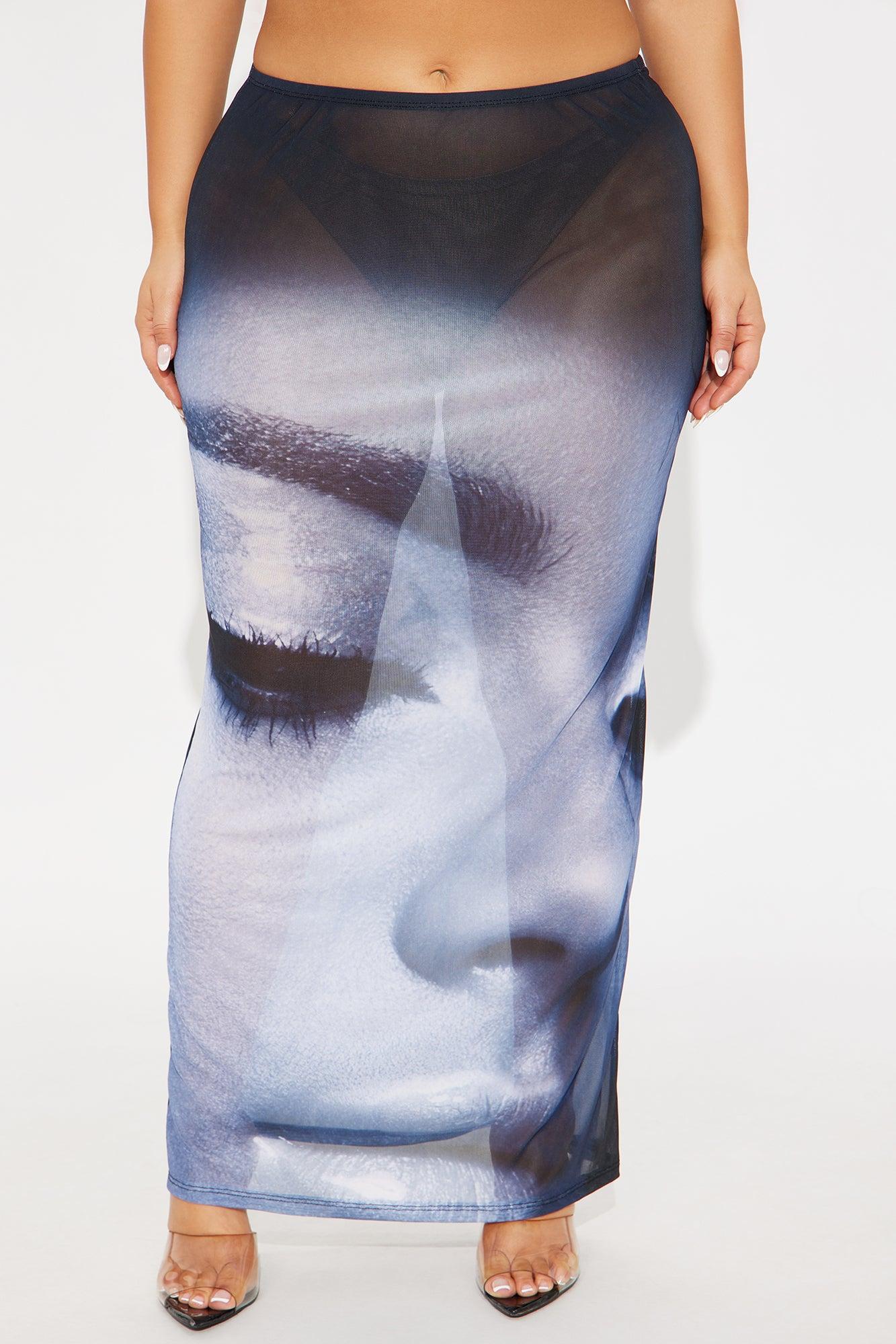 Thalia Sheer Face Print Mesh Maxi Skirt - Purple/combo Female Product Image