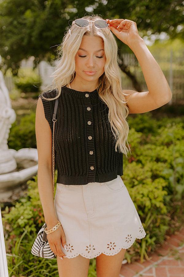 Vacay Breeze Knit Button Up Top in Black Product Image