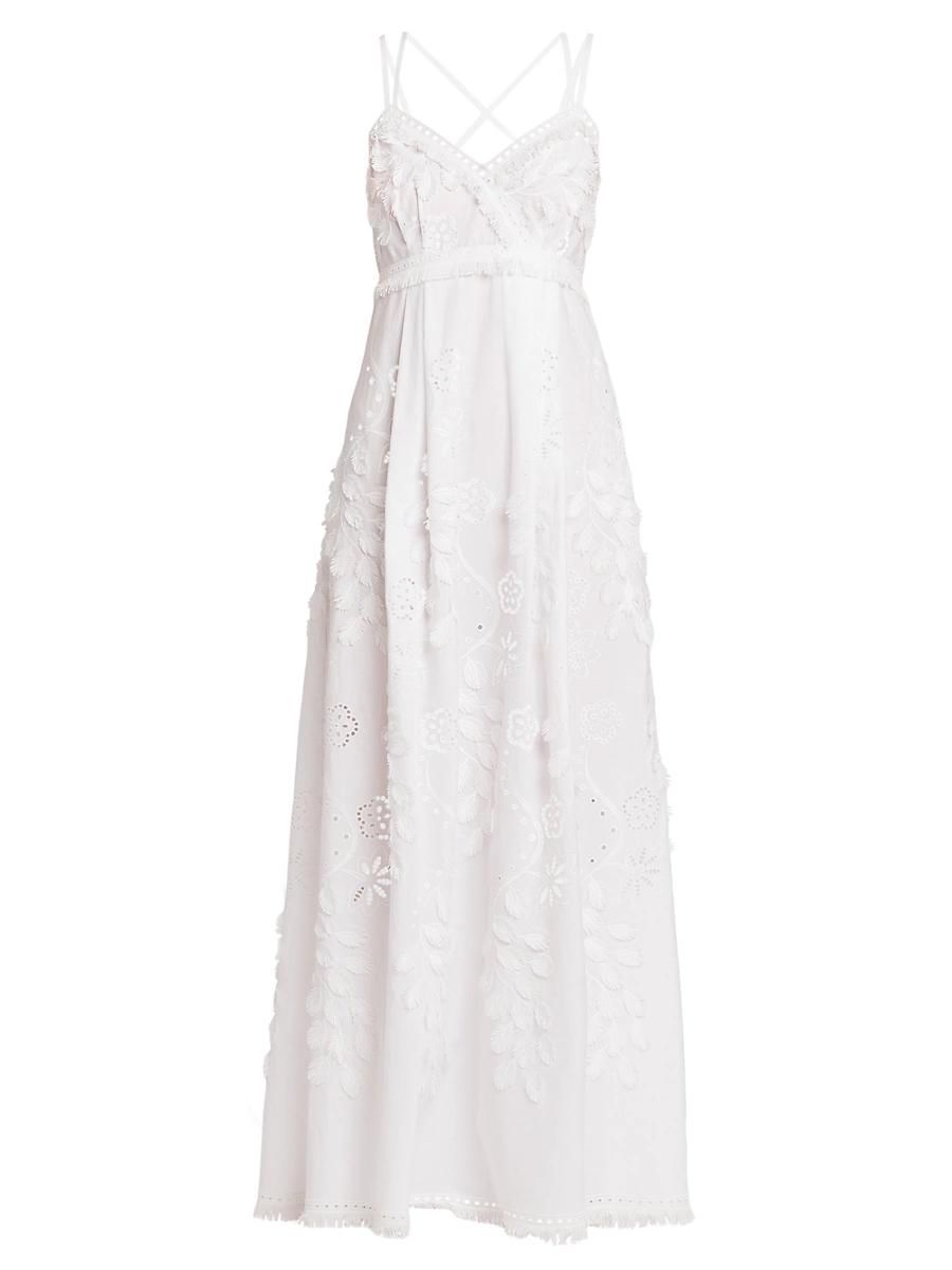 Womens Embellished Broderie Anglaise Sleeveless Maxi Dress Product Image