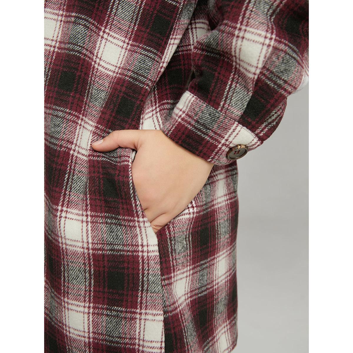 Plus Size Plaid Button Through Pocket Coat Women Multicolor Contrast Pocket Dailywear Jackets BloomChic 30/6X Product Image