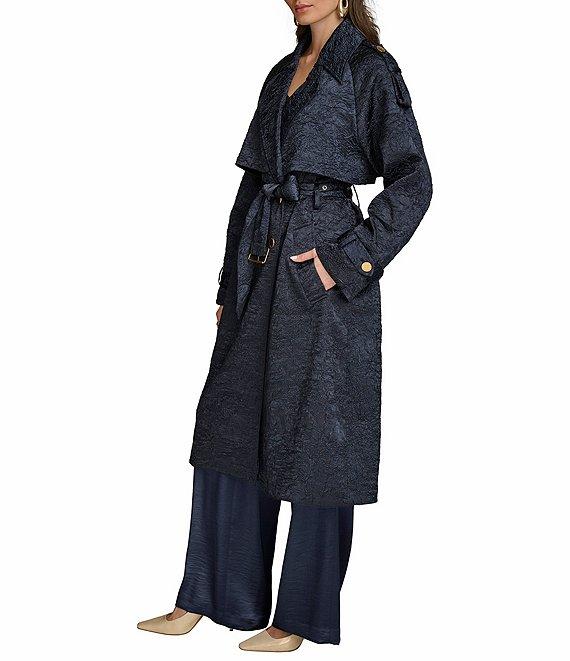 Donna Karan Crushed Satin Notch Lapel Belted Trench Coat Product Image