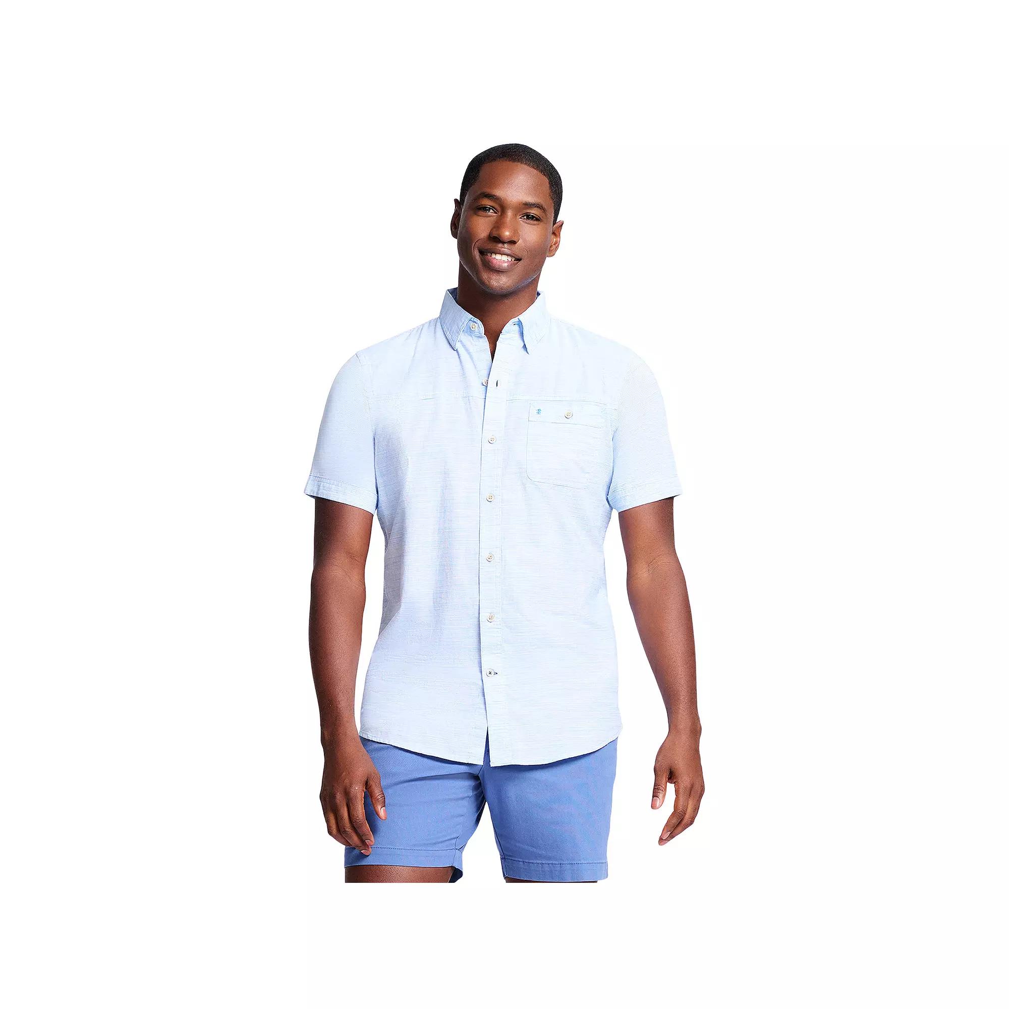Men's IZOD Saltwater Dockside Chambray Short Sleeve Button-Down Shirt, Size: Small, Cockatoo Product Image
