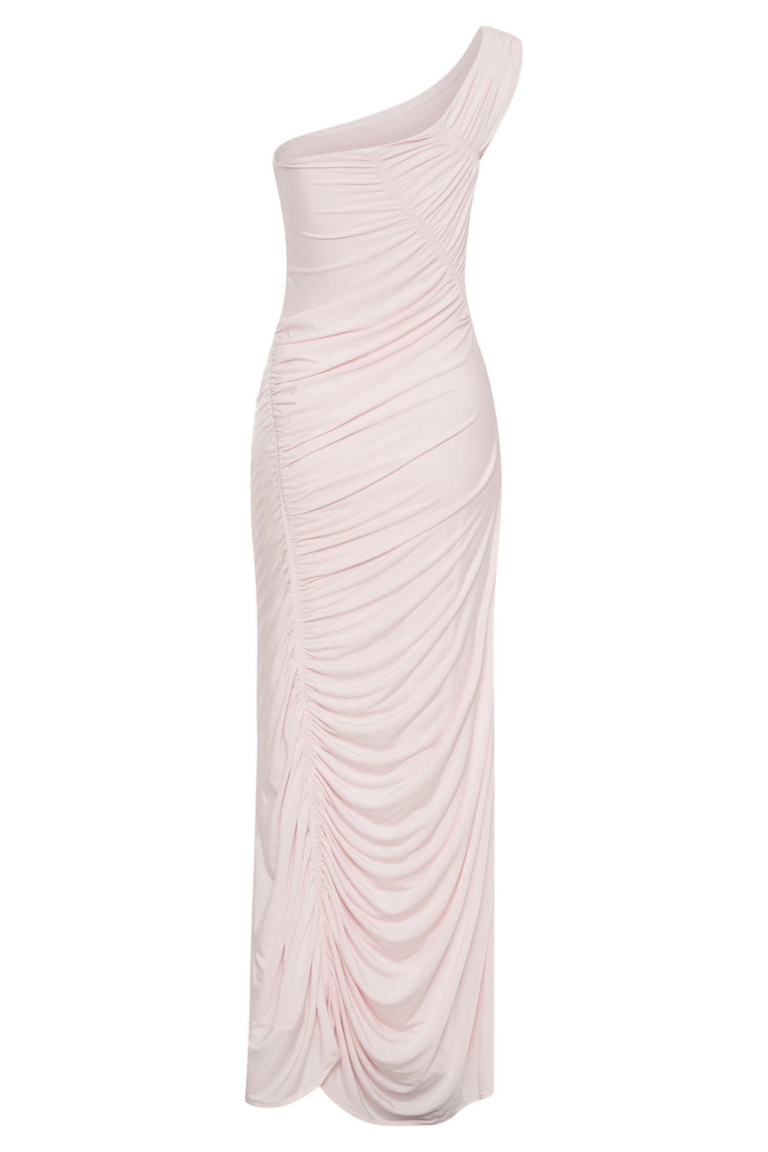 Capri Gathered Slinky Maxi Dress - Powder Pink Product Image