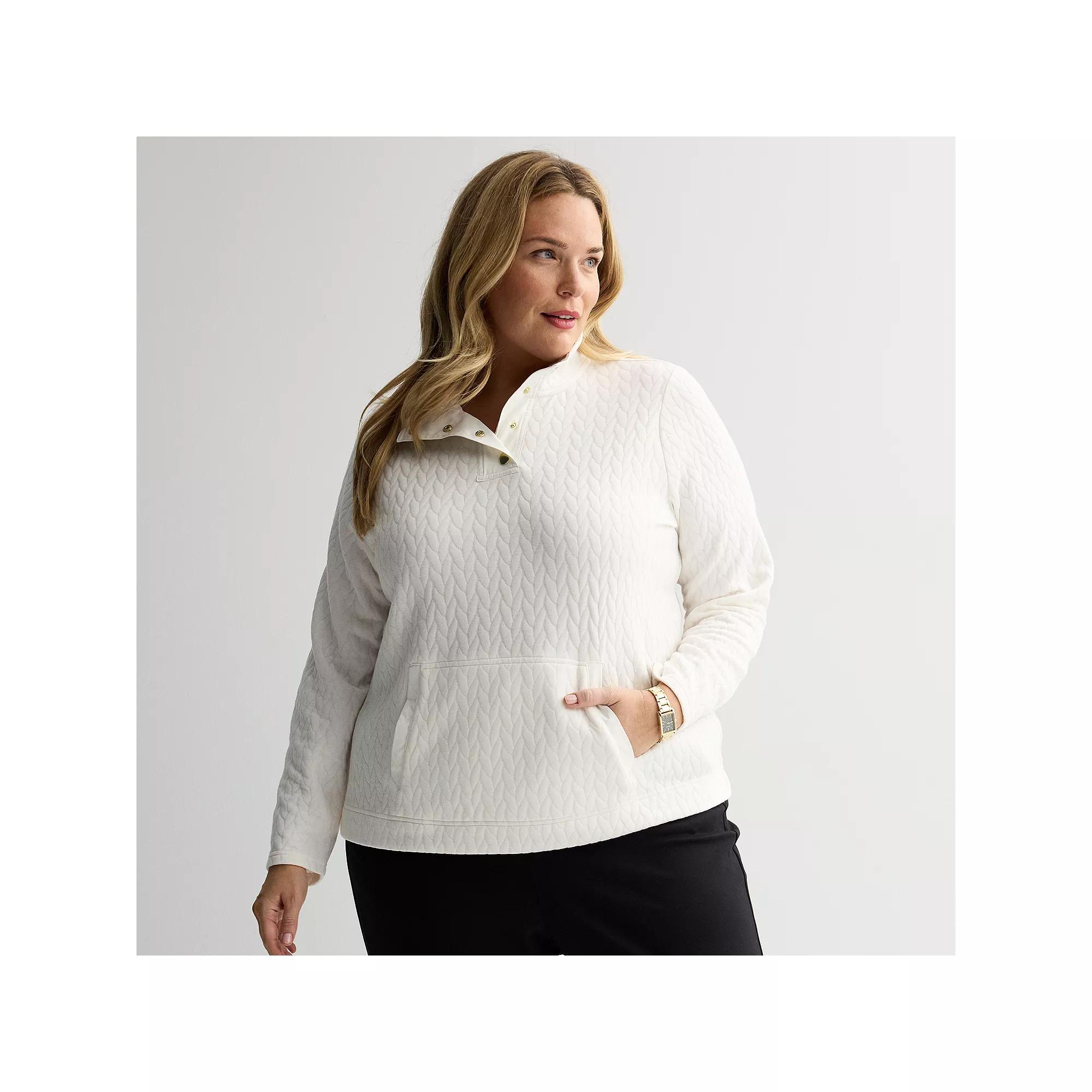 Plus Size Croft & Barrow® Quilted Mixed Media Pullover, Women's, Size: 4XL, White Knight Product Image