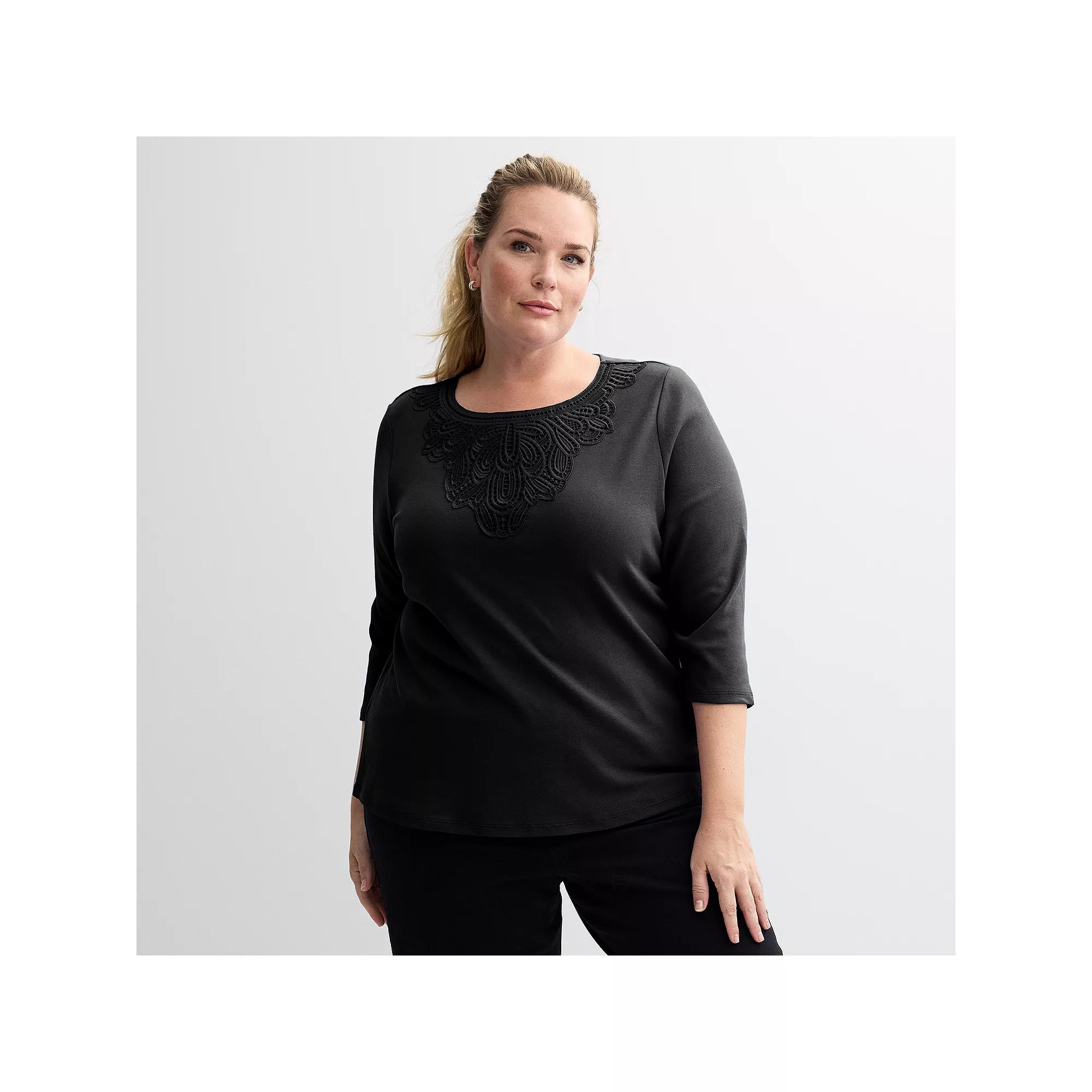 Plus Size Croft & Barrow® Lace Round Neck Top, Women's, Size: 5XL, Black Product Image
