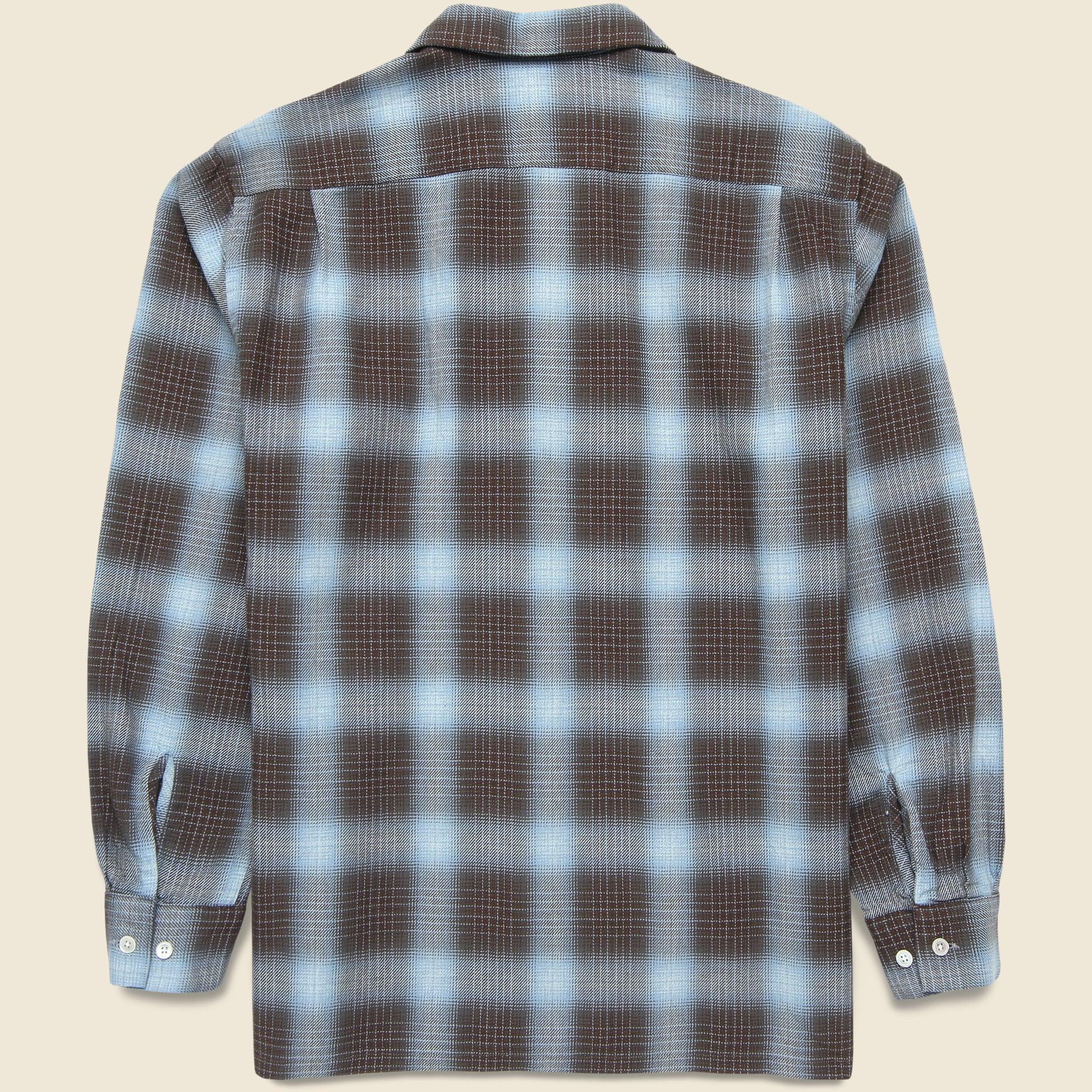 Open Collar Ombre Plaid Shirt - Brown Product Image