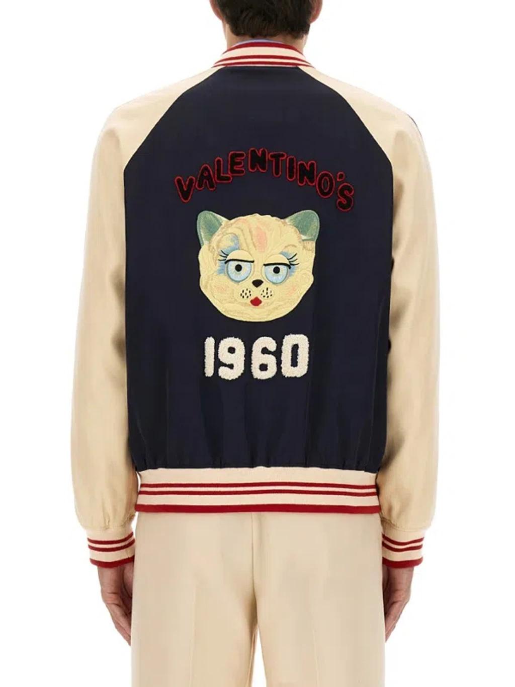 VALENTINO La Chat De La Maison Wool Bomber Jacket In Black Product Image