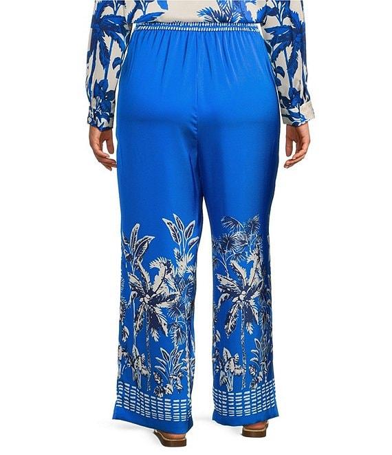 Skies Are Blue Plus Size Coordinating Border Satin Wide Leg Pants Product Image