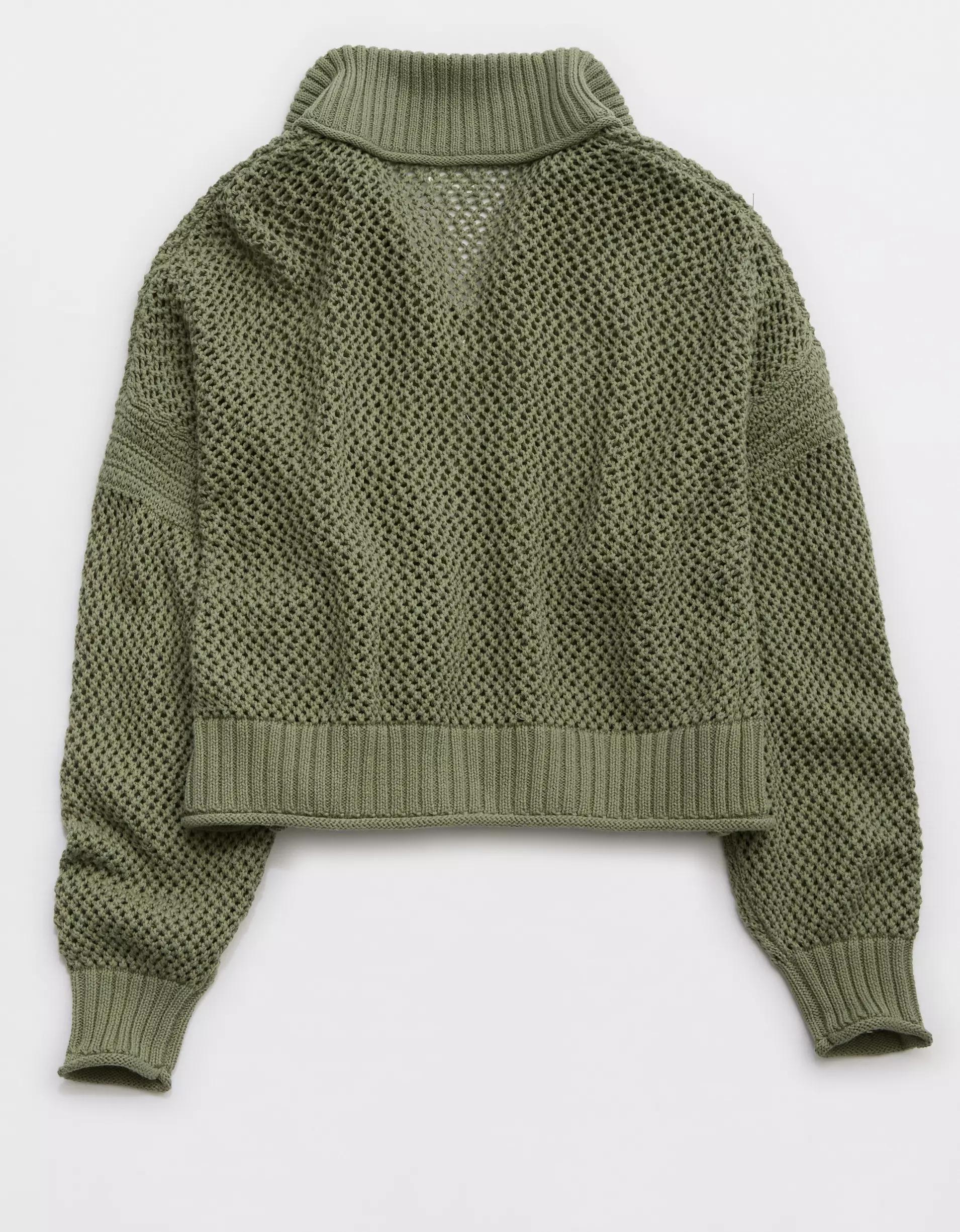 Aerie Crochet Quarter Zip Sweater Product Image