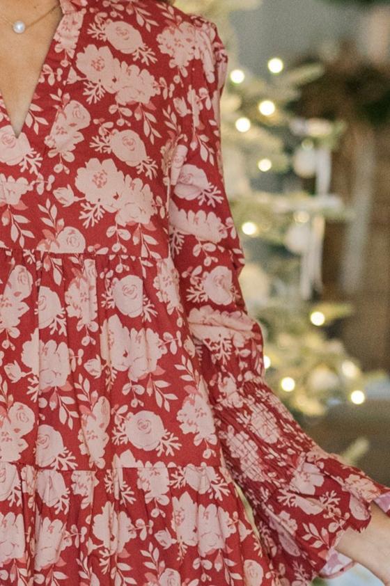 In Your Happy Place Red Floral Dress Female Product Image