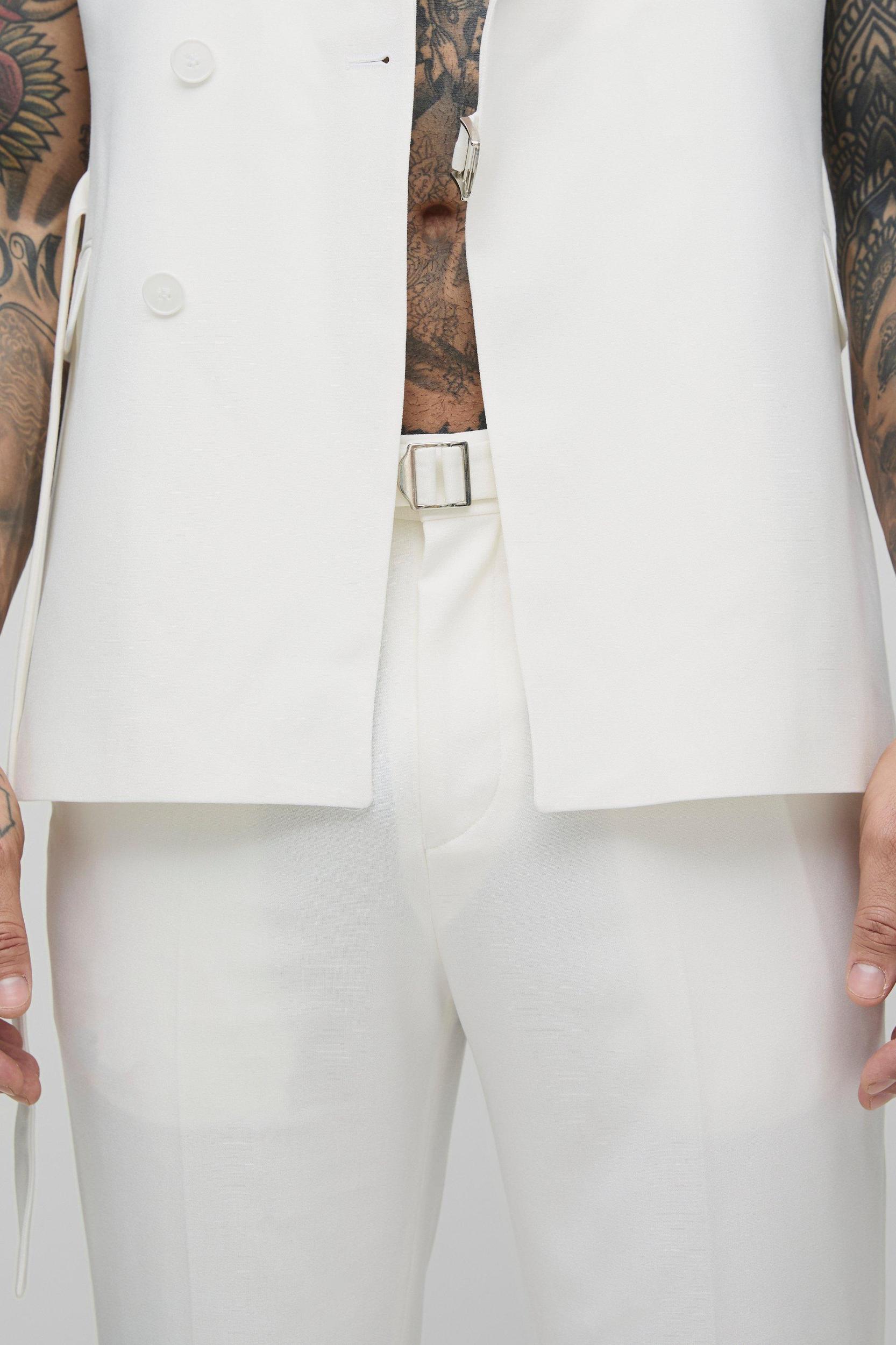 Straight Fit Tie Detail Fixed Waistband Suit Pants | boohooMAN USA Product Image