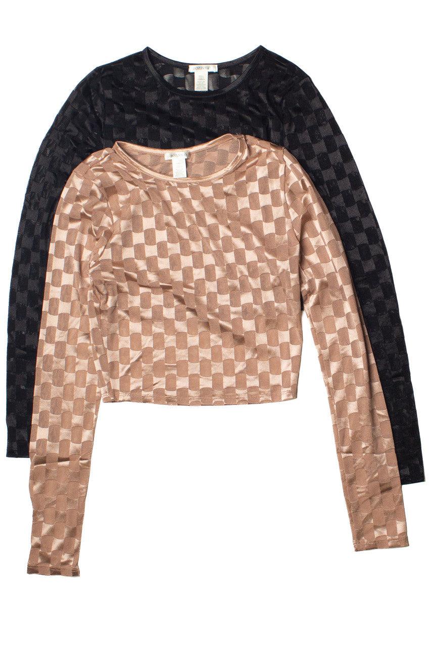 Mesh Checker Long Sleeve Top Product Image
