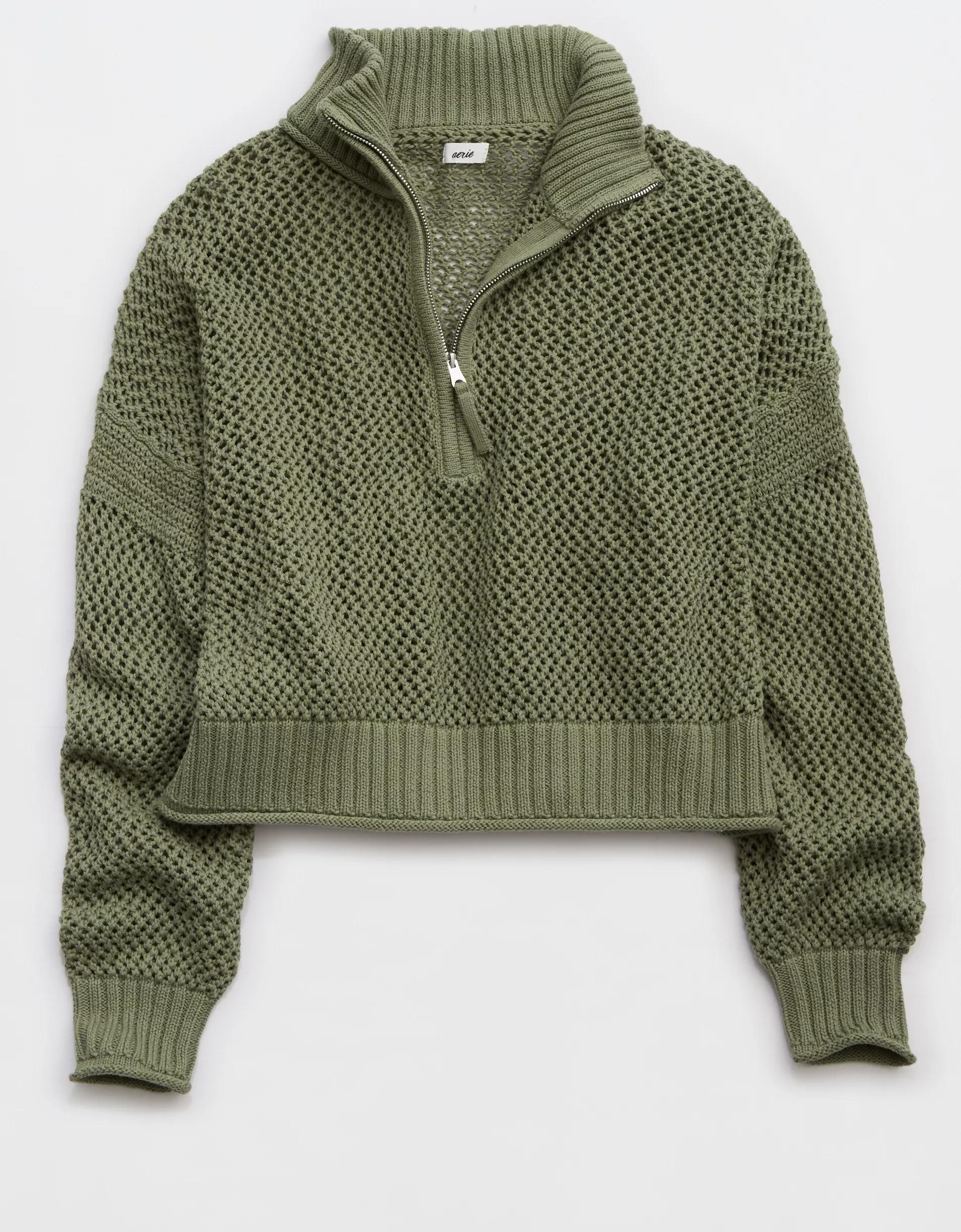 Aerie Crochet Quarter Zip Sweater Product Image