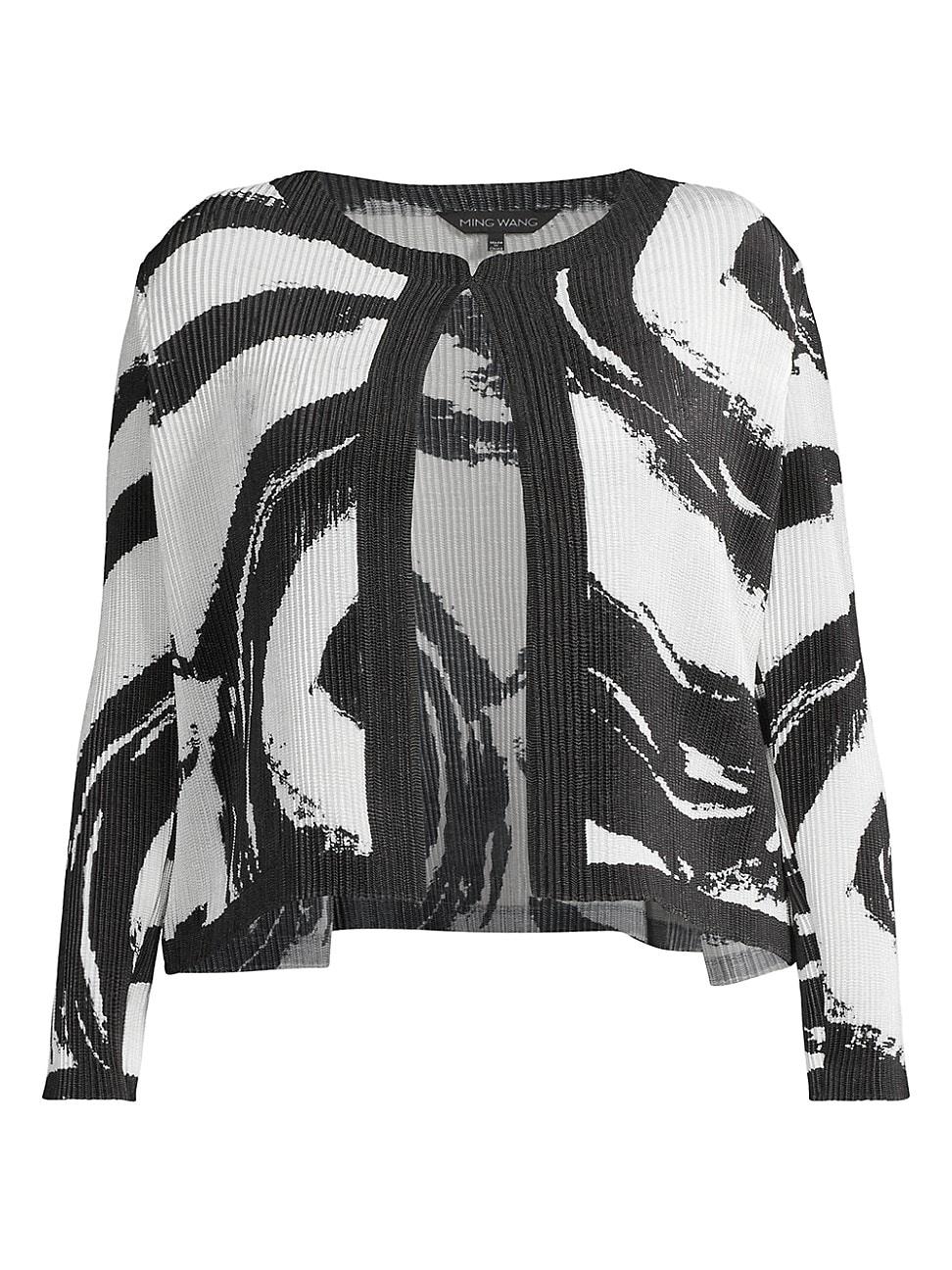 Womens Plush Abstract Brushstroke Fine Pleat Jacket Product Image