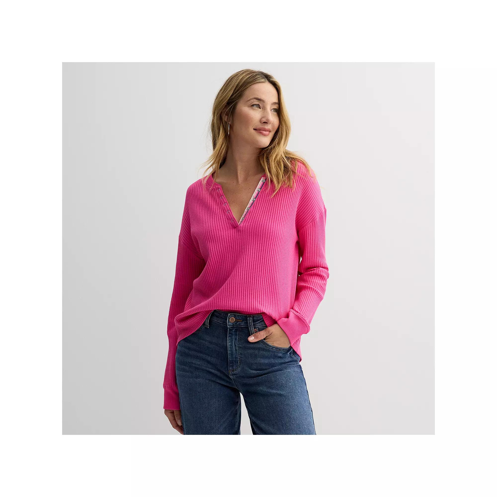 Women's Sonoma Goods For Life® Relaxed Waffle Henley Top, Size: XXL, Pink Theme Product Image
