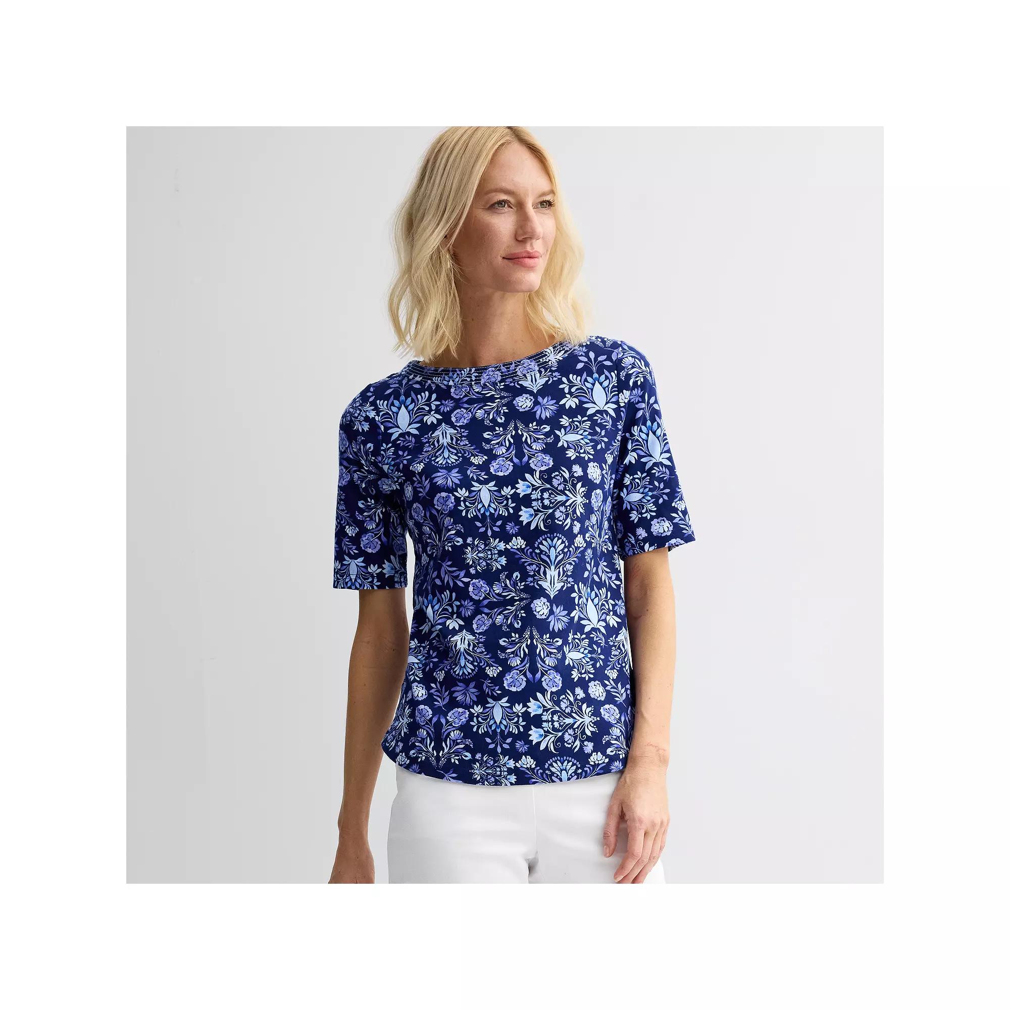 Women's Croft & Barrow® Stitched Bateau Top, Size: XS, Blue Spring Tile Product Image