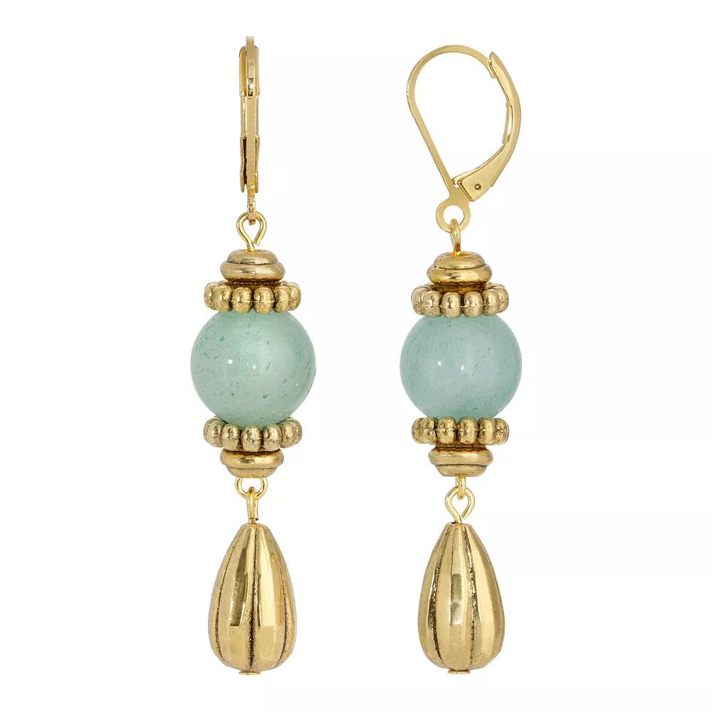 1928 Gold Tone Aventurine Linear Drop Earrings, Womens, Green Product Image