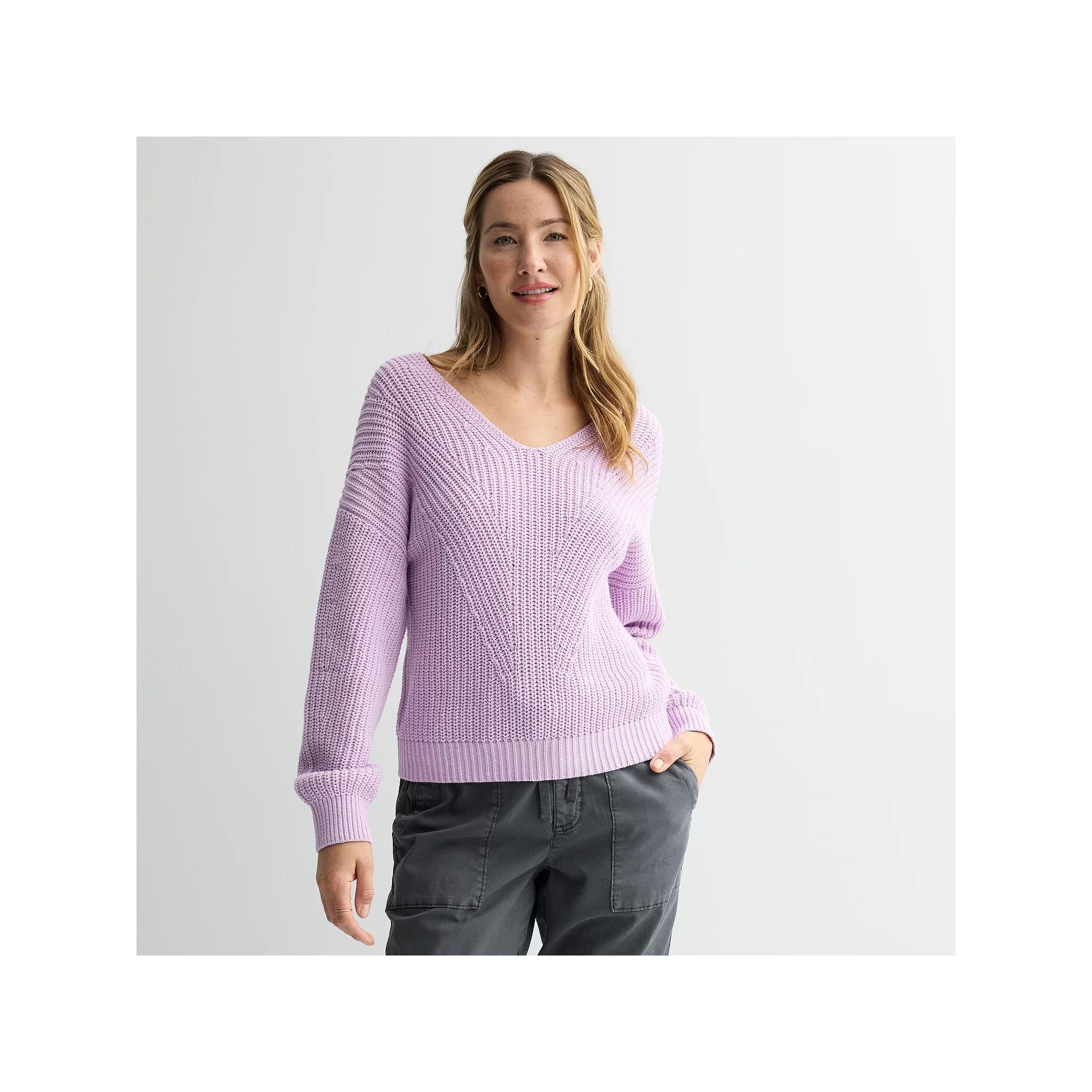 Women's Sonoma Goods For Life® Mixed Stitch V-Neck Sweater, Size: XL, Botanical Purple Product Image