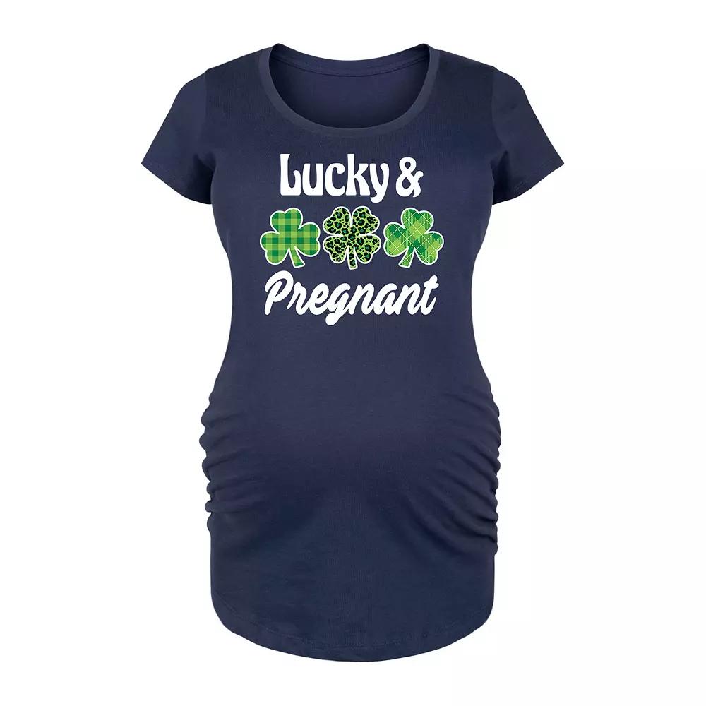 Maternity Lucky And Pregnant Graphic Tee, Womens Grey Gray Product Image