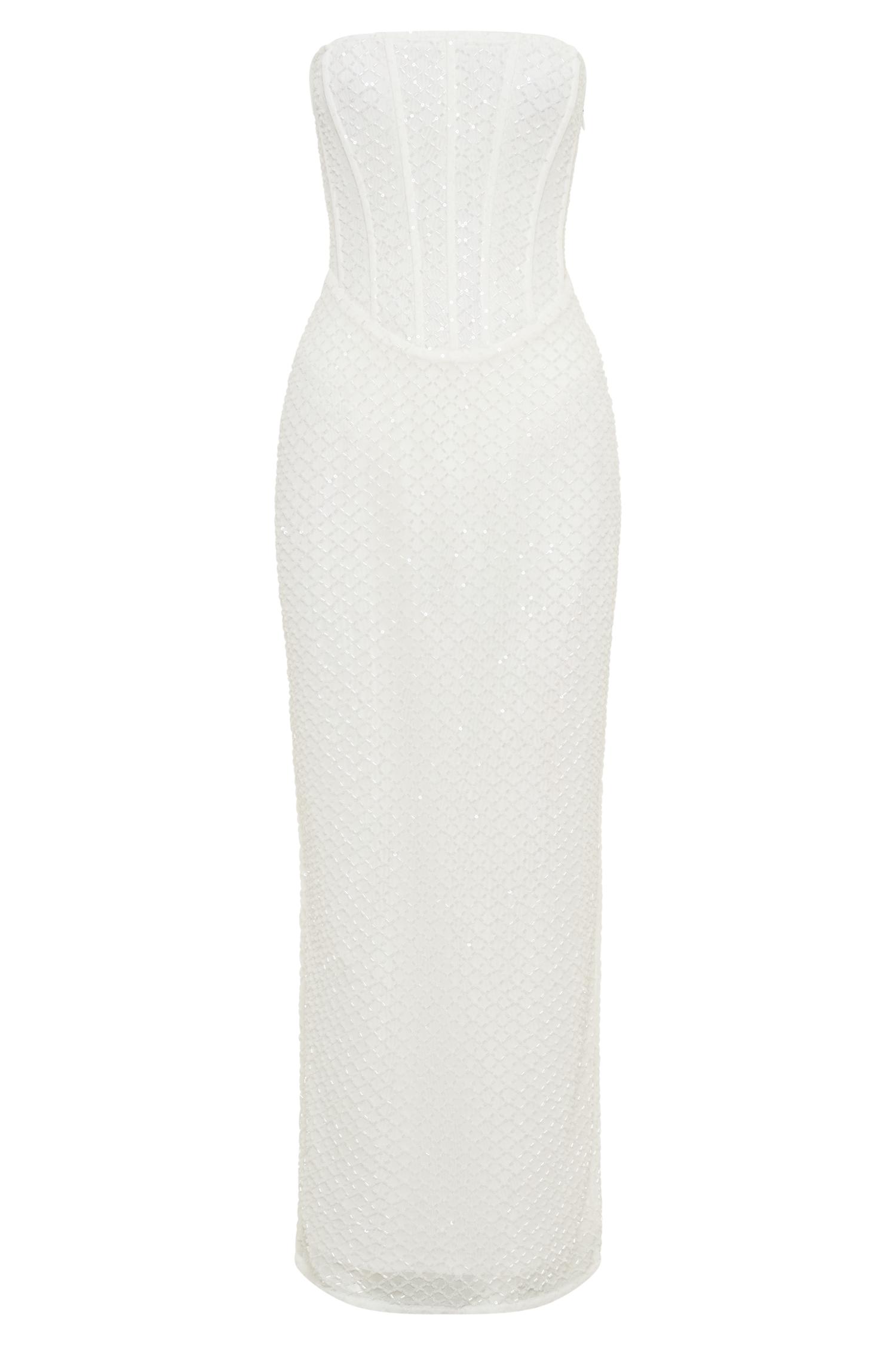 Gemma Strapless Sequin Maxi Dress - White Product Image