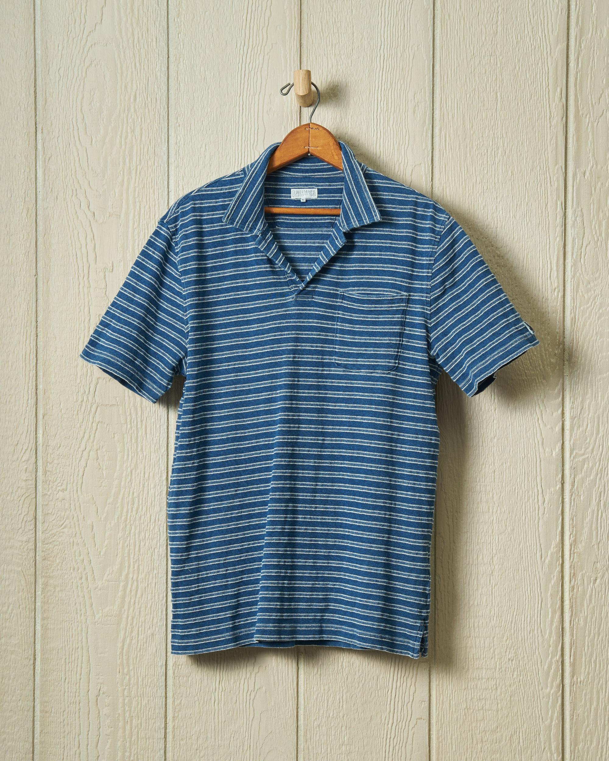Indigo Polo in Mid Wash Jacquard Stripe Product Image
