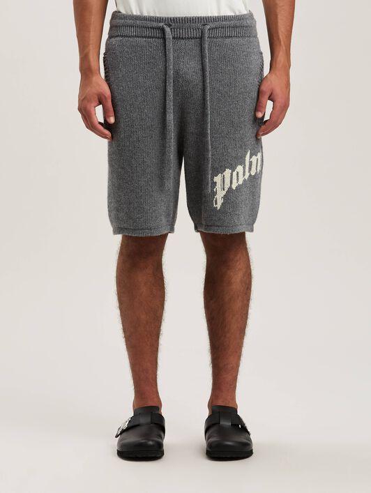 Curved logo embroidered knit shorts Product Image