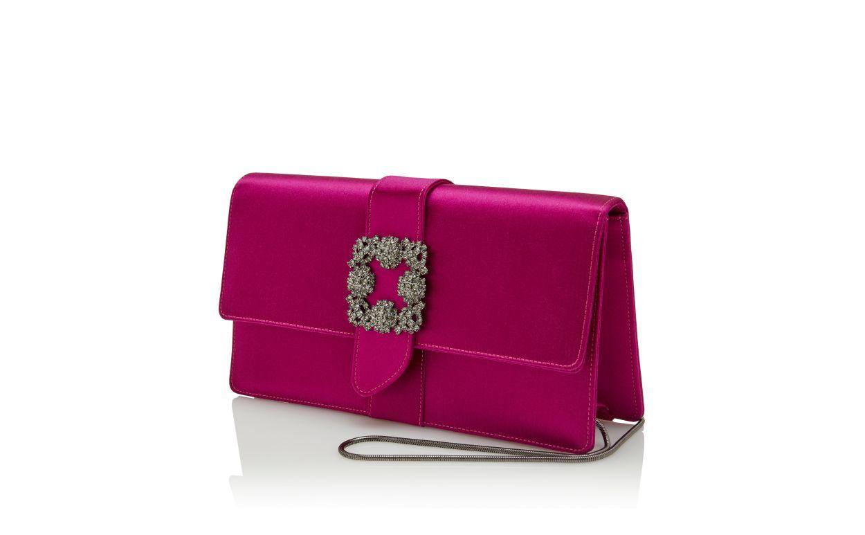 CAPRI Dark Fuchsia Satin Jewel Buckle Clutch Product Image