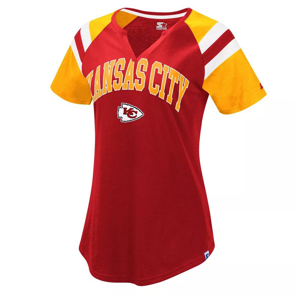 Women's Starter Red/Gold Kansas City Chiefs Game On Notch Neck Raglan T-Shirt, Size: Large Product Image