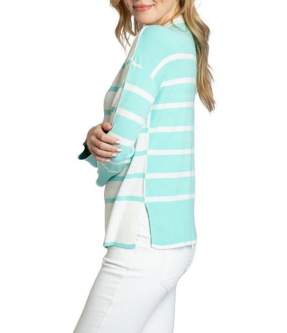 APNY Stripe Crew Neck Side Slit Hem Long Sleeve Pullover Product Image