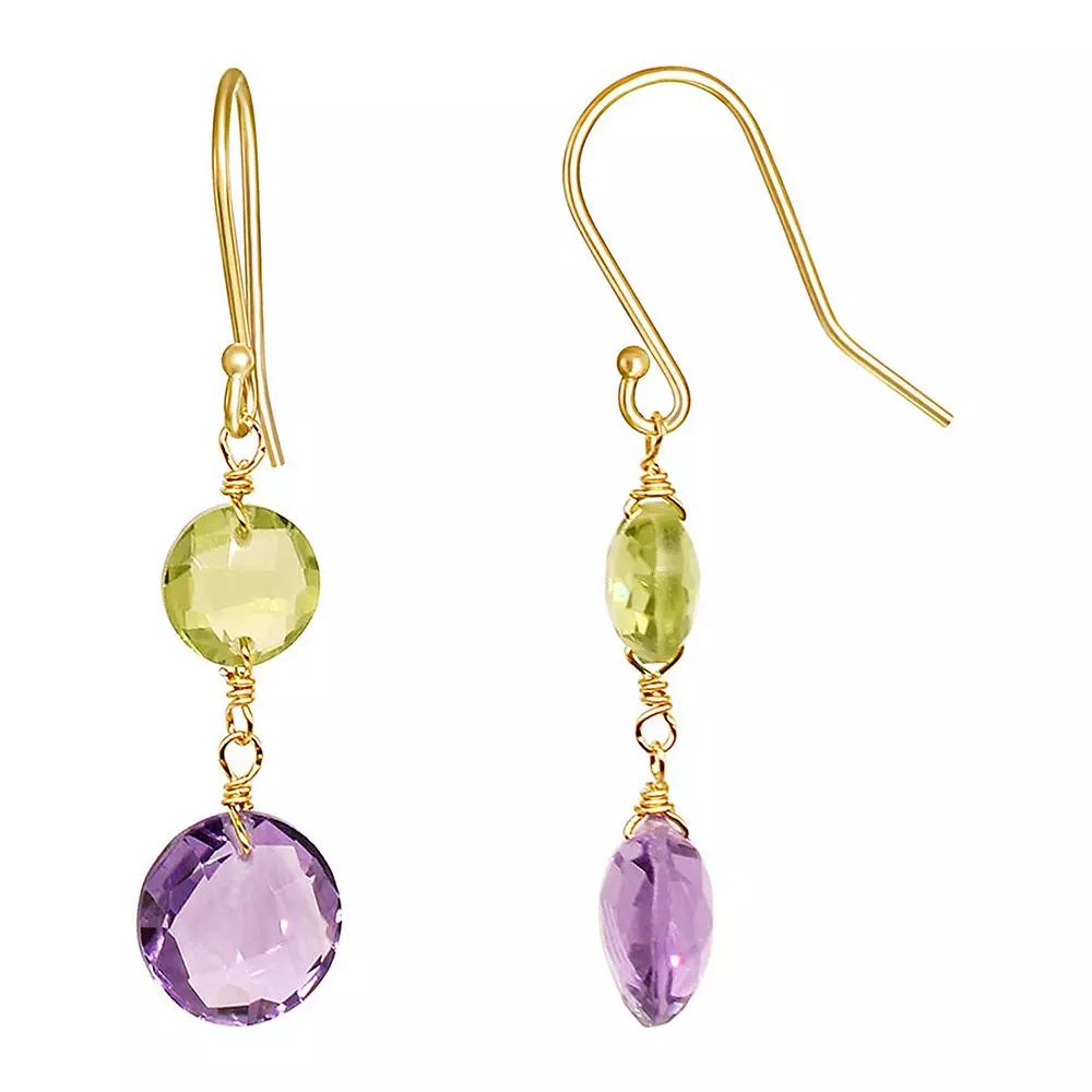 Jewelmak 14k Gold Peridot & Amethyst Coin Drop Earrings, Women's Product Image
