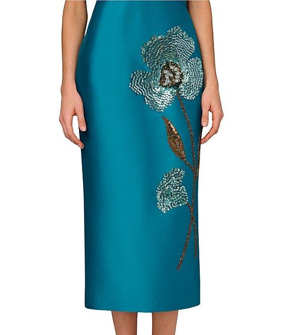 Aidan Mattox Stretch Mikado V-Neck Beaded Sheath Midi Dress Product Image