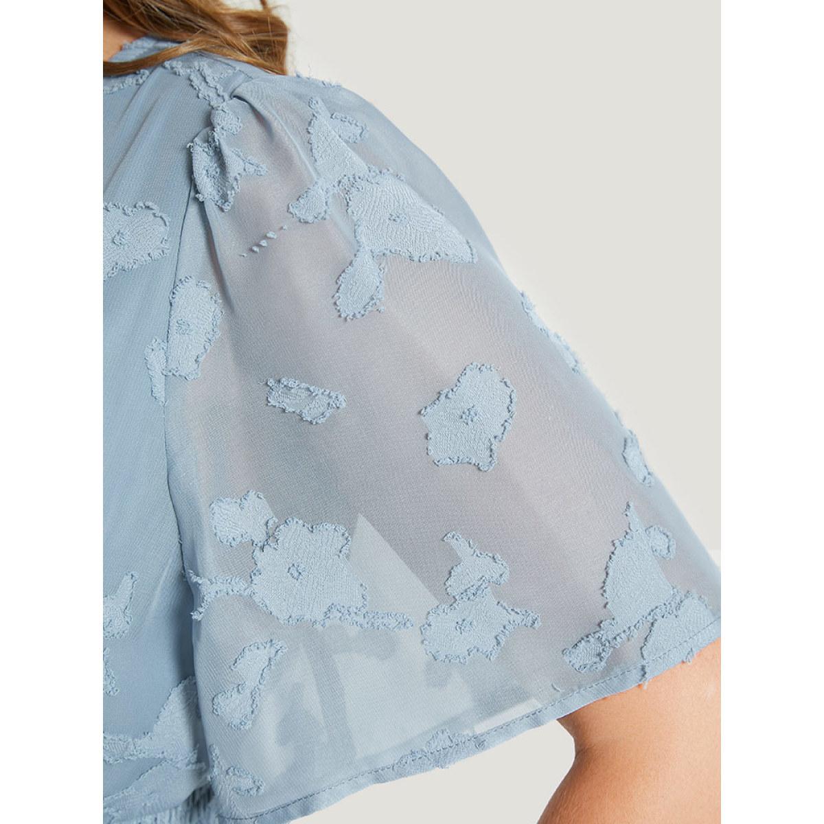 Plus Size Solid Textured Ruffle Pocket Shirred Waist Dress Stone Women Elegant Lined V-neck Short sleeve Curvy Midi Dress BloomChic 28/5X Product Image