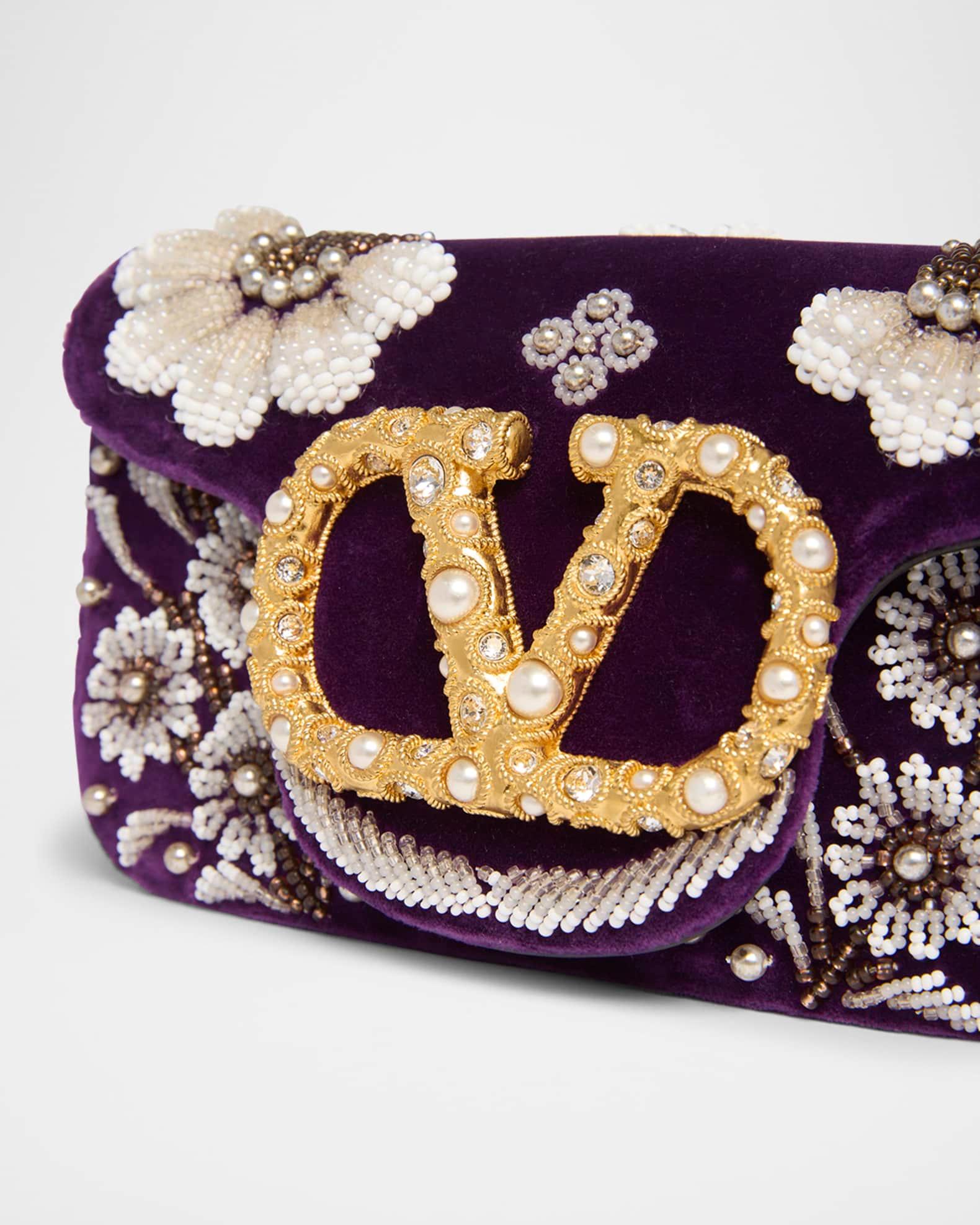 Loco Small Peonies Beaded Velvet Shoulder Bag Product Image