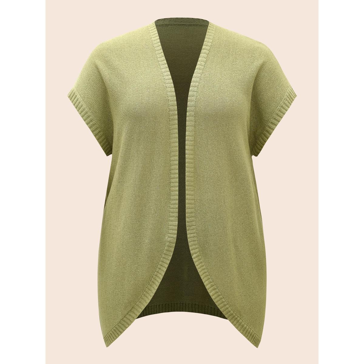 Plus Size Solid Kimono Collar Dolman Sleeve Cardigan Olive Women Casual Loose Short sleeve Everyday Cardigans BloomChic 26/4X Product Image