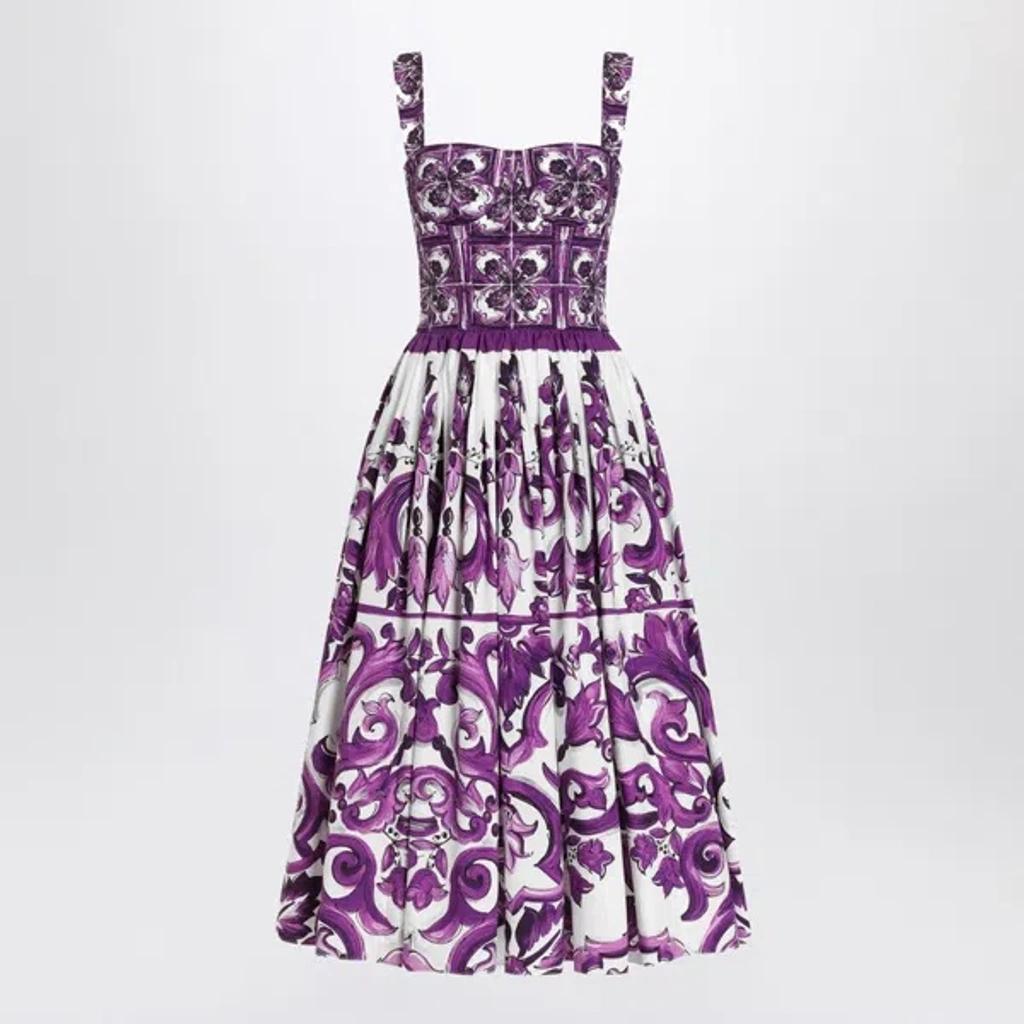 DOLCE & GABBANA Women Cotton Midi Dress With Maiolica Print In Purple Product Image