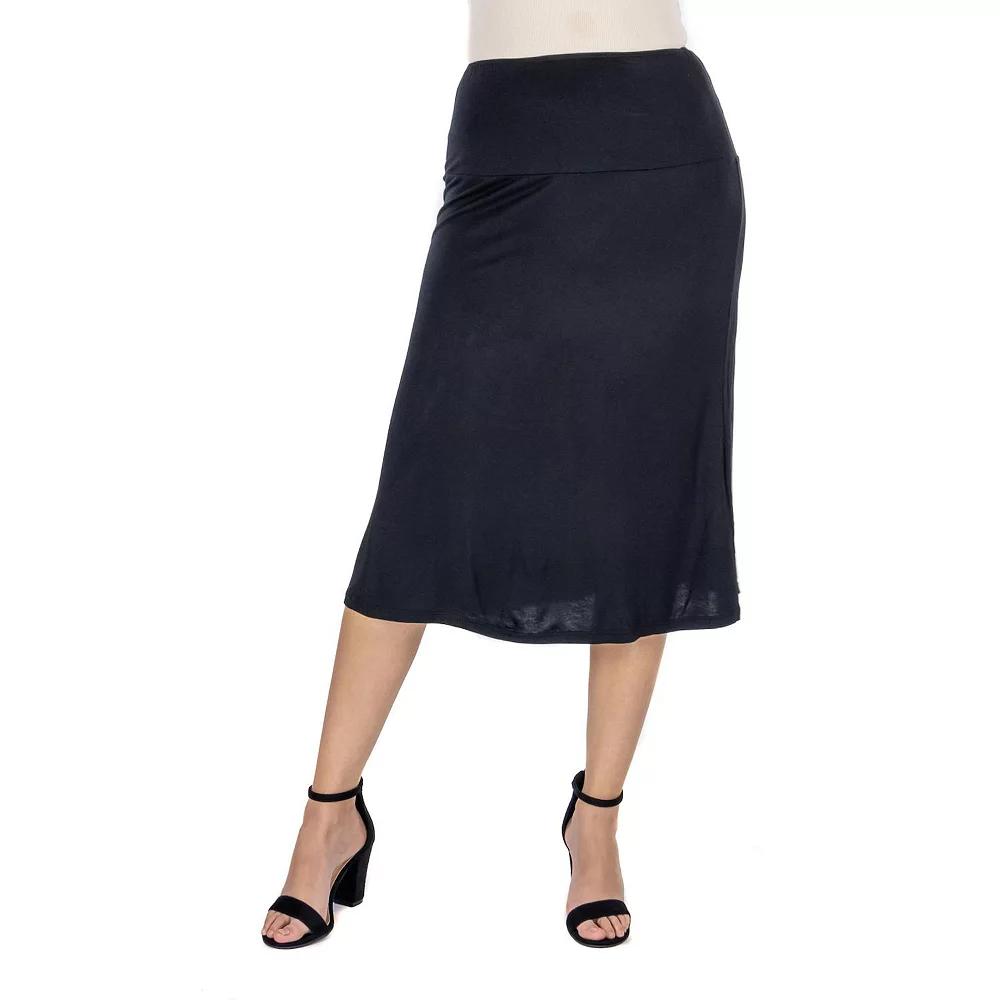 Women's 24Seven Comfort Apparel Solid A-Line Midi Skirt,  Product Image