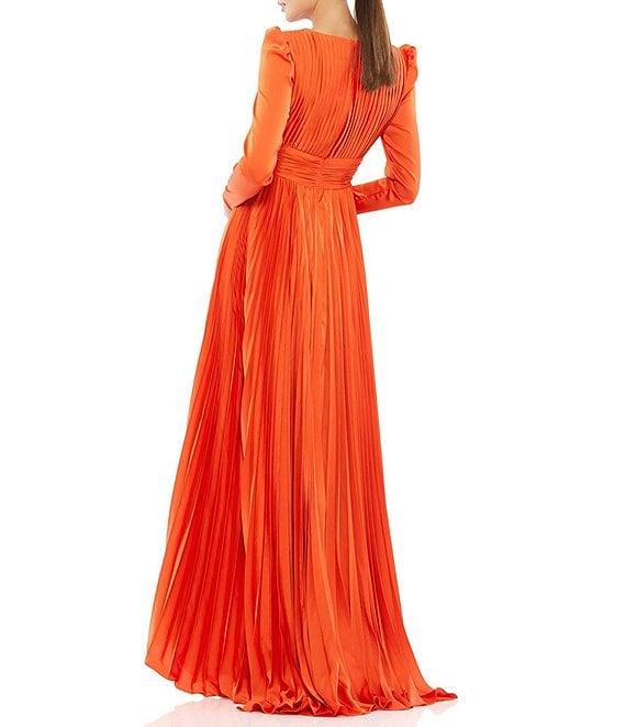 Mac Duggal Surplice V-Neck 3/4 Sleeve Pleated A-Line Gown Product Image