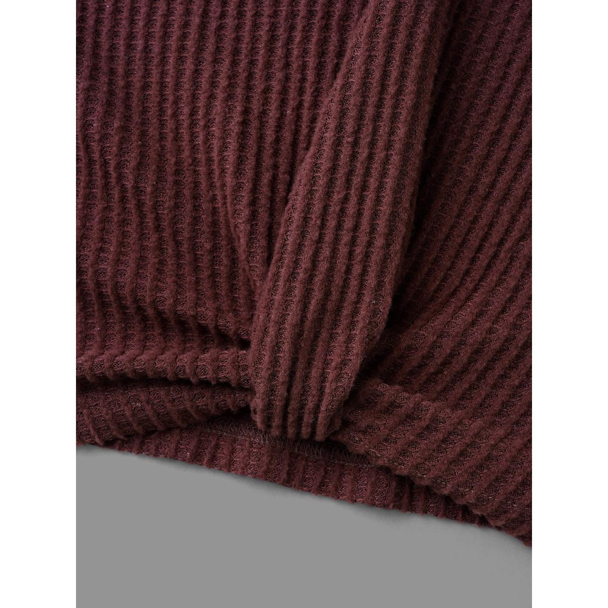 Plus Size Round Neck Waffle Knit Twist Front T-shirt Deepred Women Casual Twist Round Neck Everyday T-shirts BloomChic 28/5X Product Image