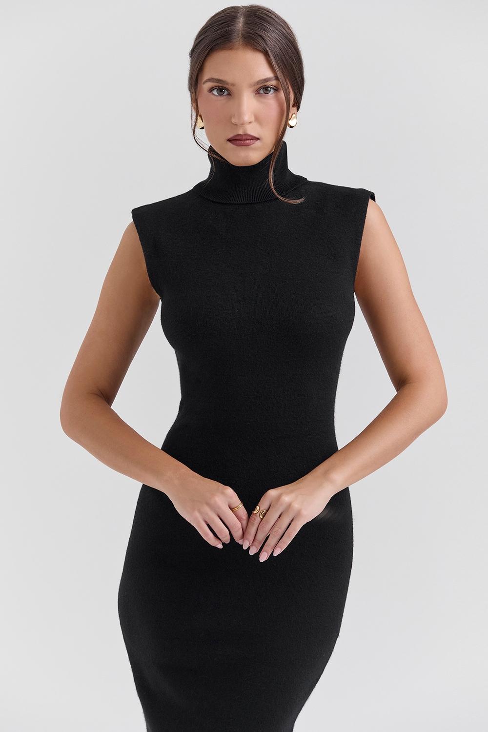 Gaia  black cashmere blend turtle neck midi dress Product Image