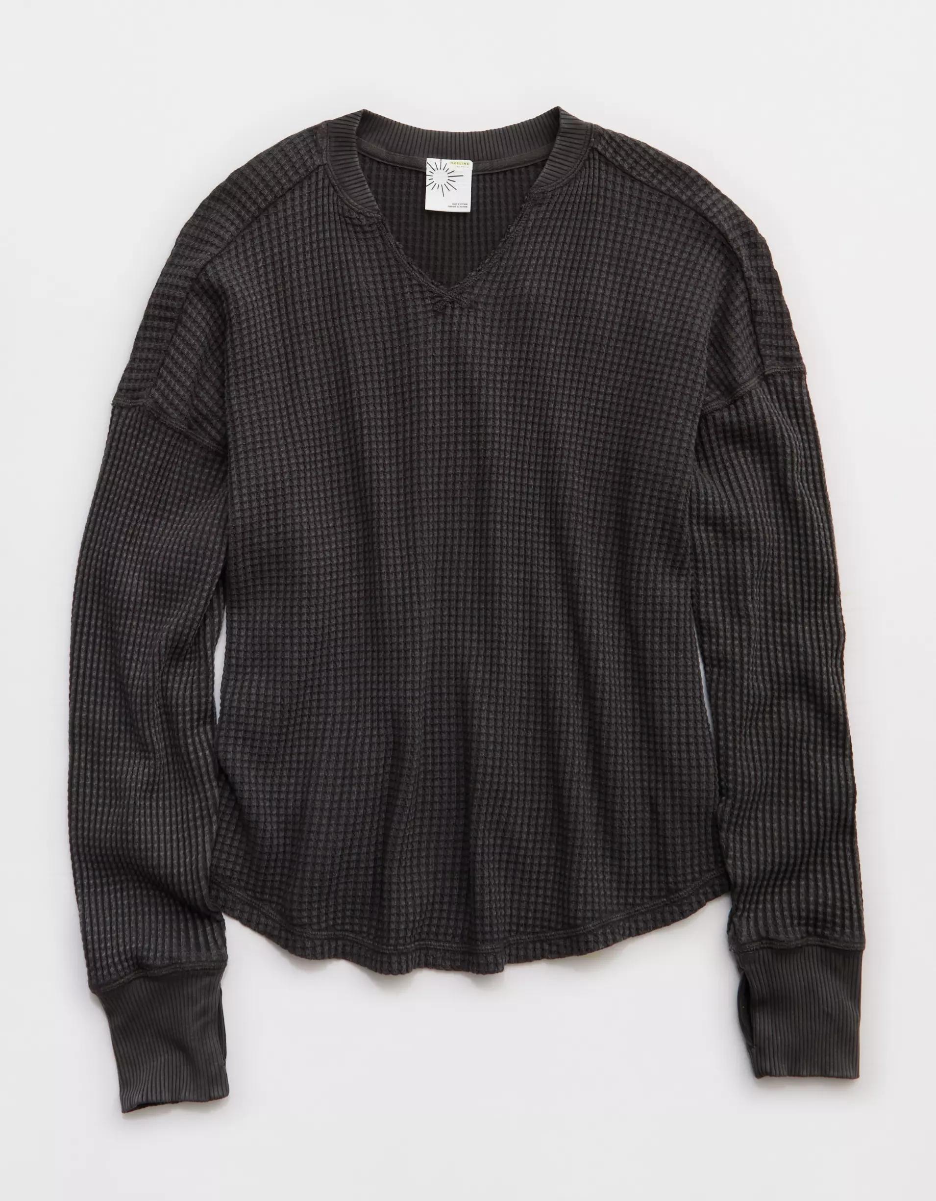 OFFLINE By Aerie Wow! Waffle Notch Neck Long Sleeve T-Shirt Product Image